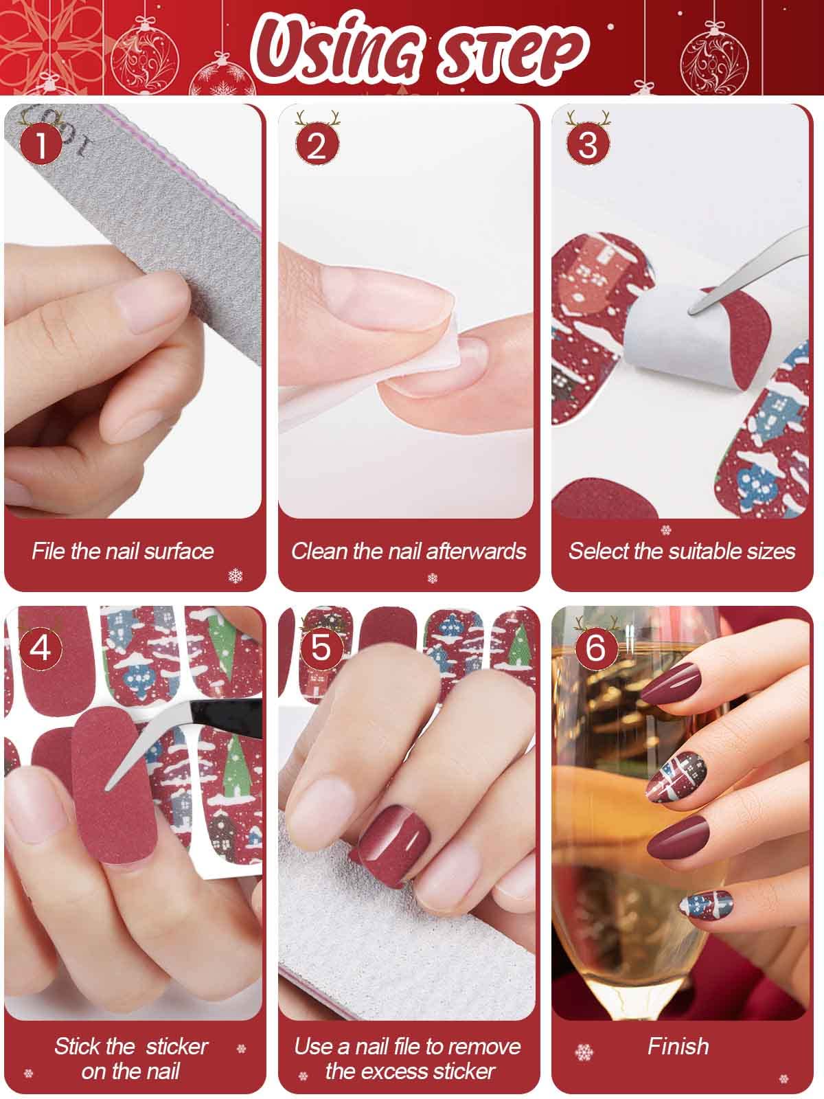 EBANKU Christmas Nail Wraps - 14 Sheets Self-Adhesive Nail Polish Stickers with Nail File | Deer, Snowman & Xmas Tree Designs for Holiday Nail Art | Perfect for Christmas Parties & Gift Giving