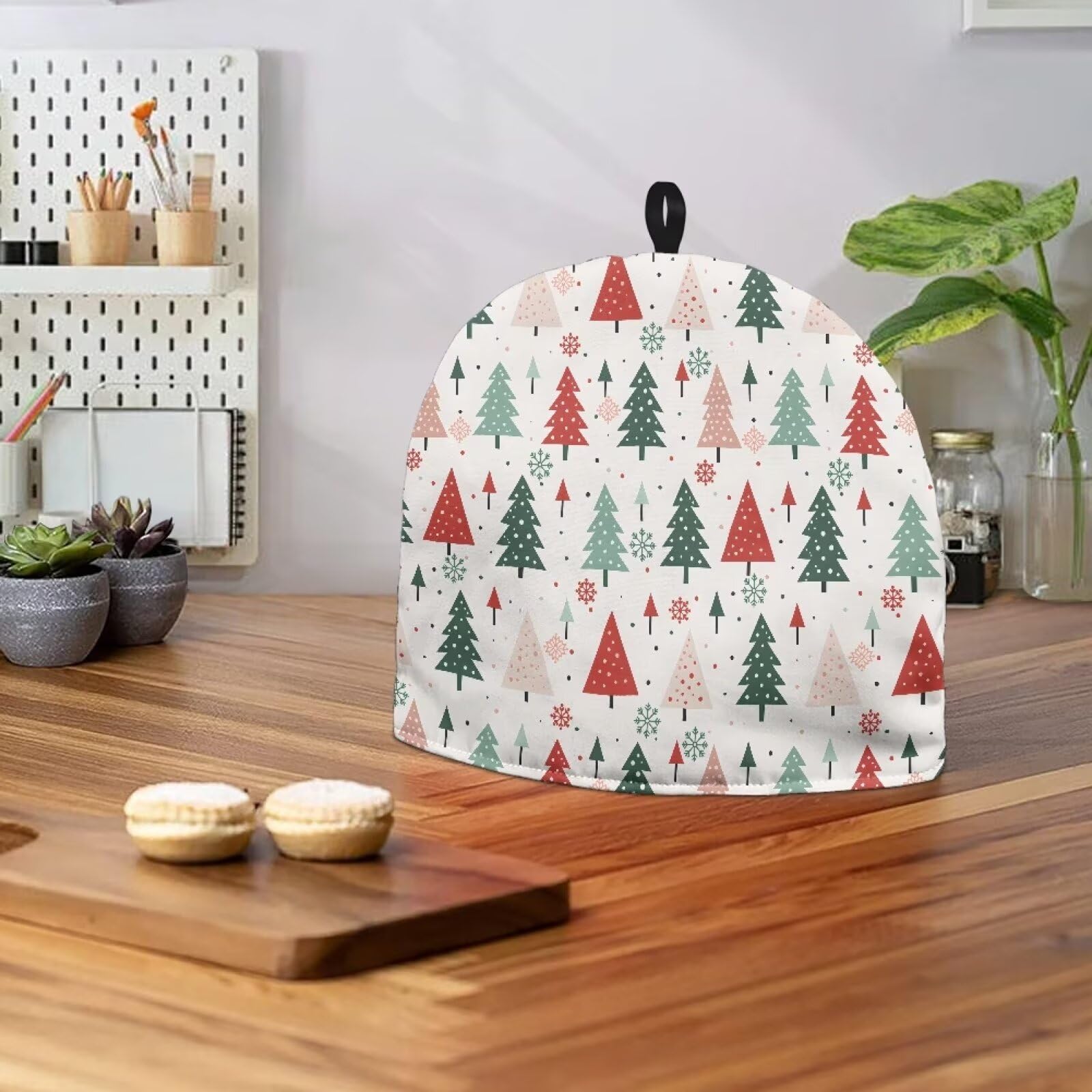 Pine Snowflake Print Tea Cozy for Teapot - Large Insulated Tea Kettle Cover - Christmas Kitchen Decor for Holiday Table Setting & Cozy Winter Tea Parties