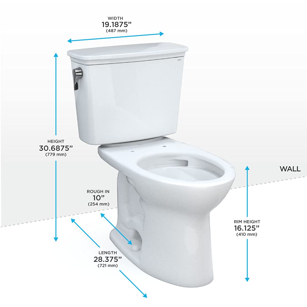 TOTO Drake Transitional Two-Piece Elongated Toilet 1.28 GPF Universal Height with TORNADO FLUSH Technology, 10-Inch Rough-In and CEFIONTECT Coating - Cotton White (CST786CEFG.10#01) - Perfect for Modern Bathrooms, Water-Efficient Homes & ADA-Compliant Spaces