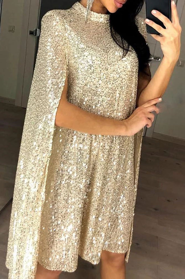 Elegant Sequins Cape Dress for Women - Perfect for Cocktail Parties, Evening Events & Special Occasions