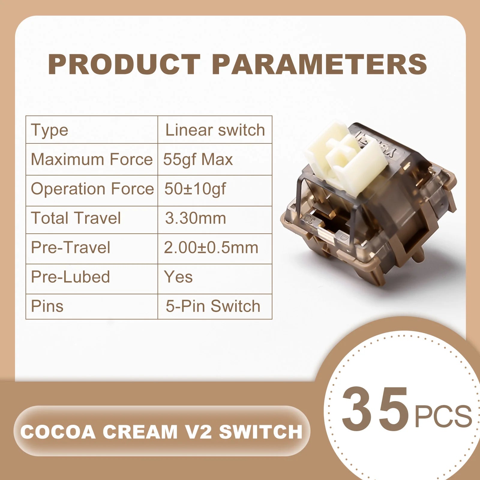 YUNZII Cocoa Cream V2 Linear Mechanical Keyboard Switches - Smooth & Quiet Gaming Switches for Custom Keyboards (PC, Mac, Typing, Gaming)
