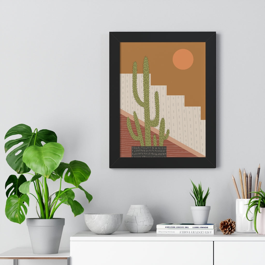 Modern Cactus Art Framed Vertical Poster - Desert Plant Wall Decor for Living Room, Bedroom & Office - Perfect for Boho Home Decor & Housewarming Gifts