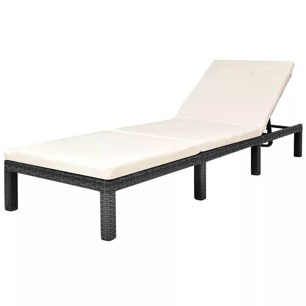 Adjustable Rattan Sun Lounger Chair - FAMKIT Outdoor Patio Chaise Lounge with Reclining Backrest (Black) - Perfect for Poolside, Beach, Garden & Backyard Relaxation