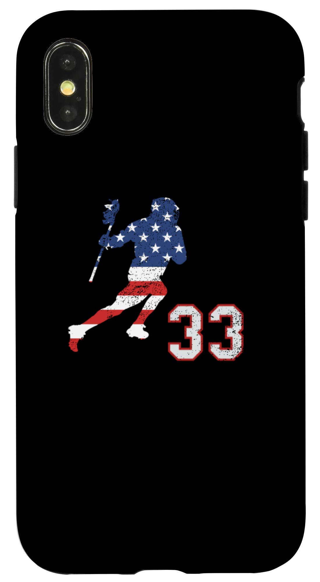 iPhone X/XS Lacrosse Player Number 33 Case with American USA Flag Design - Durable Protective Cover for Sports Fans & Patriotic Enthusiasts