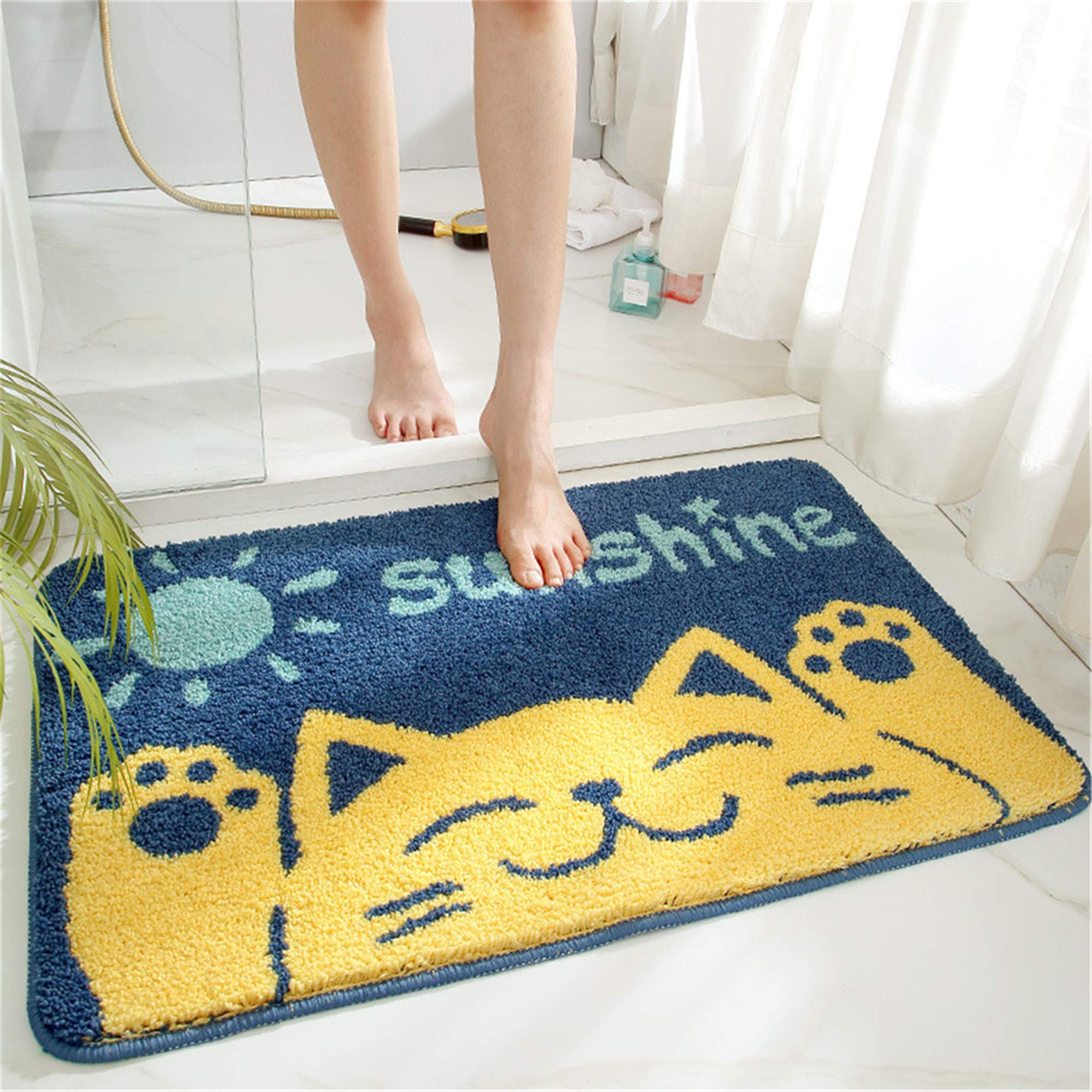 Non-Slip Extra Soft Microfiber Bathroom Rugs Set - Cute Cat Design, Washable & Water Absorbent Shower Mat for Kids & Adults (16