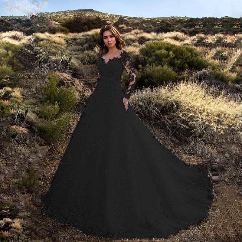 2025 New Women's Long Sleeve Lace Wedding Dress - Elegant Solid Color Bridal Gown for Bride, Church Ceremony & Romantic Photoshoot