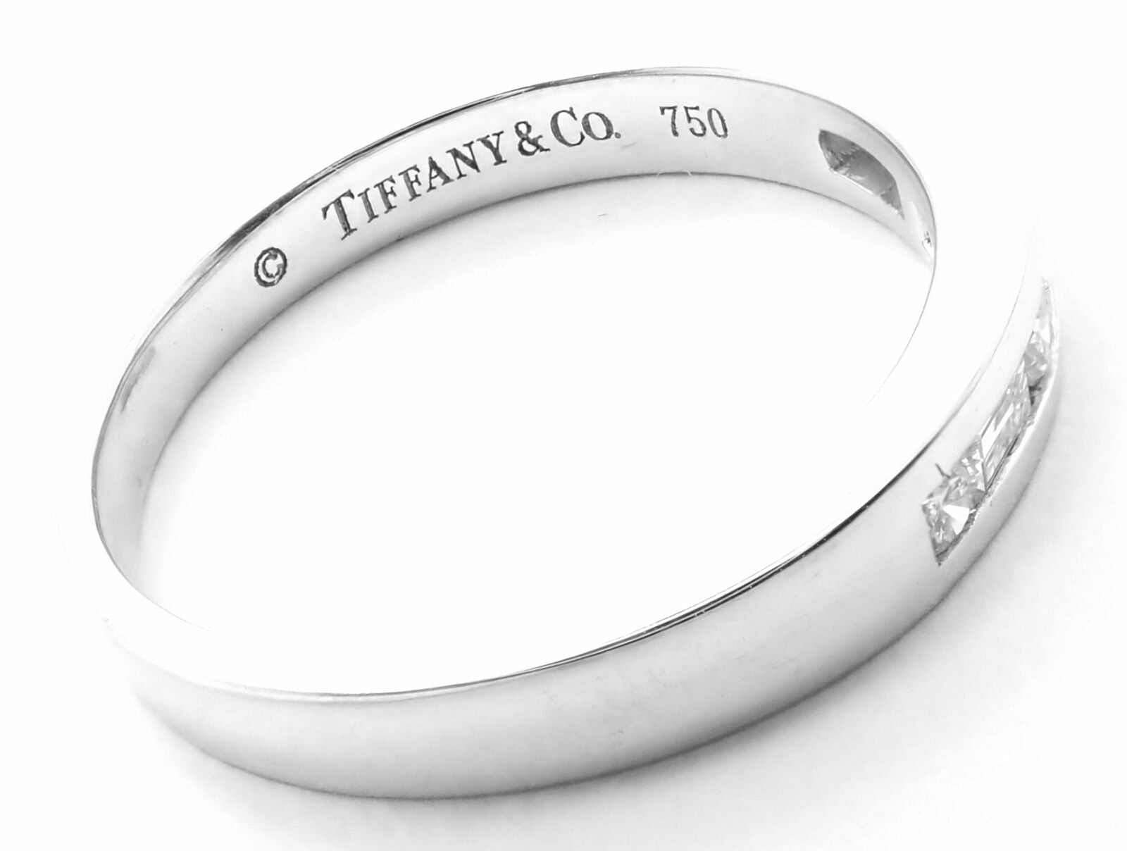 Authentic Tiffany & Co 18k White Gold Diamond Channel Set Band Ring for Women - Luxury Wedding, Engagement & Anniversary Jewelry Gift