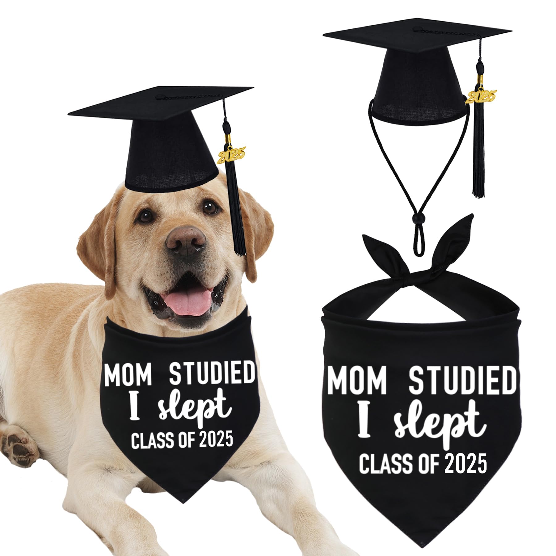 2025 Dog Graduation Cap & Bandana Set with Black Tassel - Pet Graduation Outfit for Small Medium Large Dogs - Perfect for Graduation Ceremonies, Photo Shoots & Gift Giving