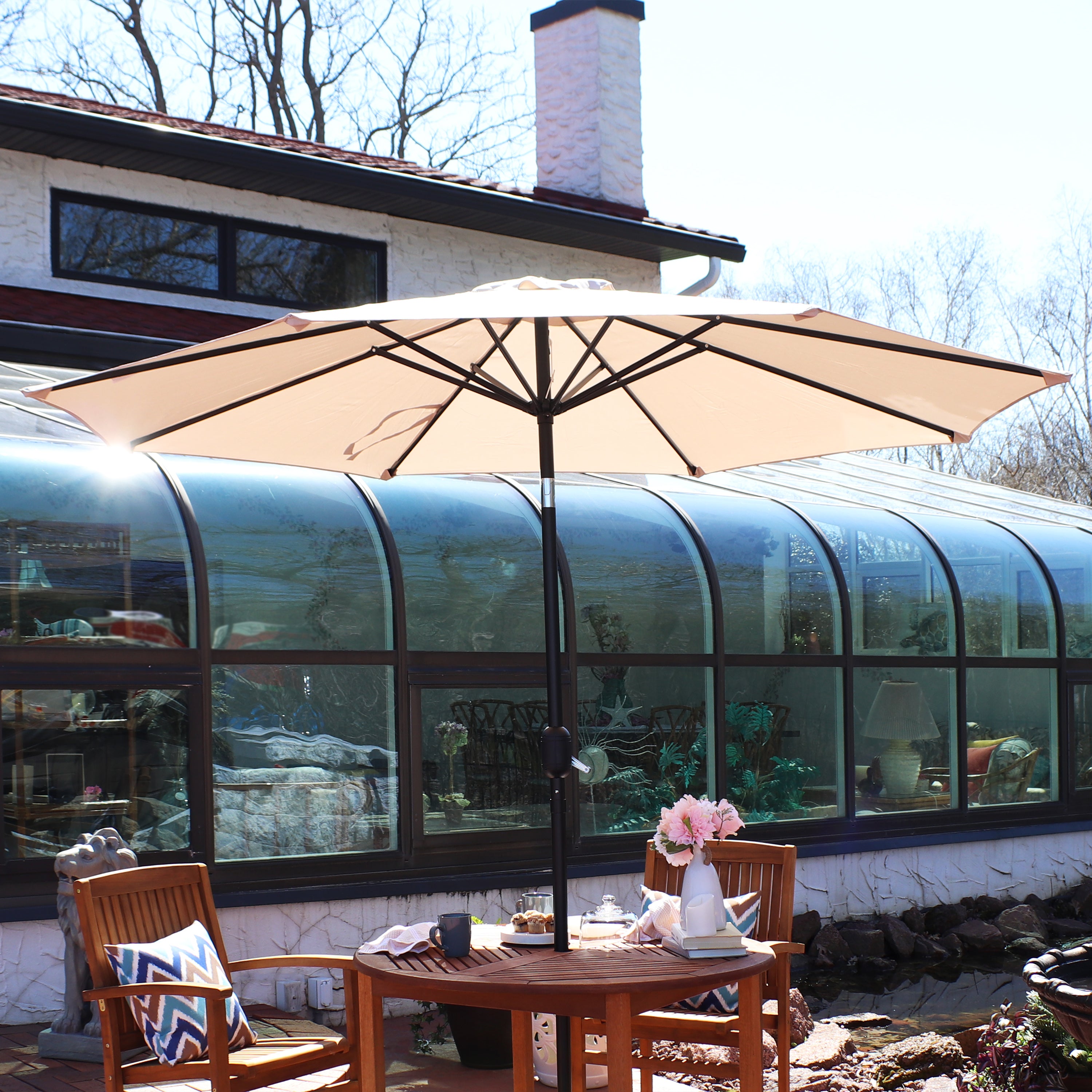 Sunnydaze 9-Foot Aluminum Outdoor Patio Umbrella with Tilt & Crank - Perfect for Poolside, Backyard, Deck, and Garden Shade