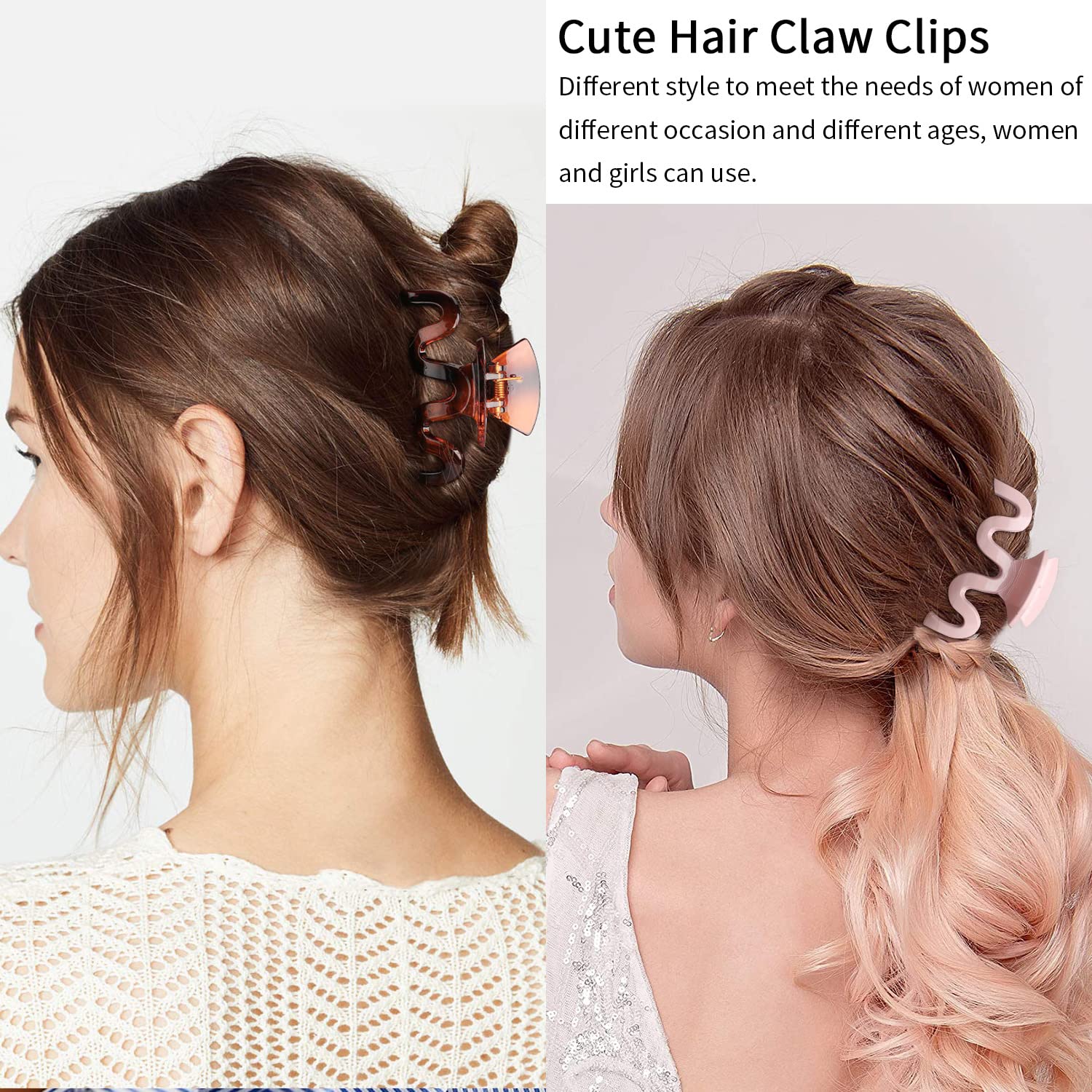 4 Pack Large Hair Claw Clips for Women - Non-Slip Wave Design Hair Clips for Thick & Thin Hair - Perfect for Ponytails, Buns & Updos - Great Gift for Her
