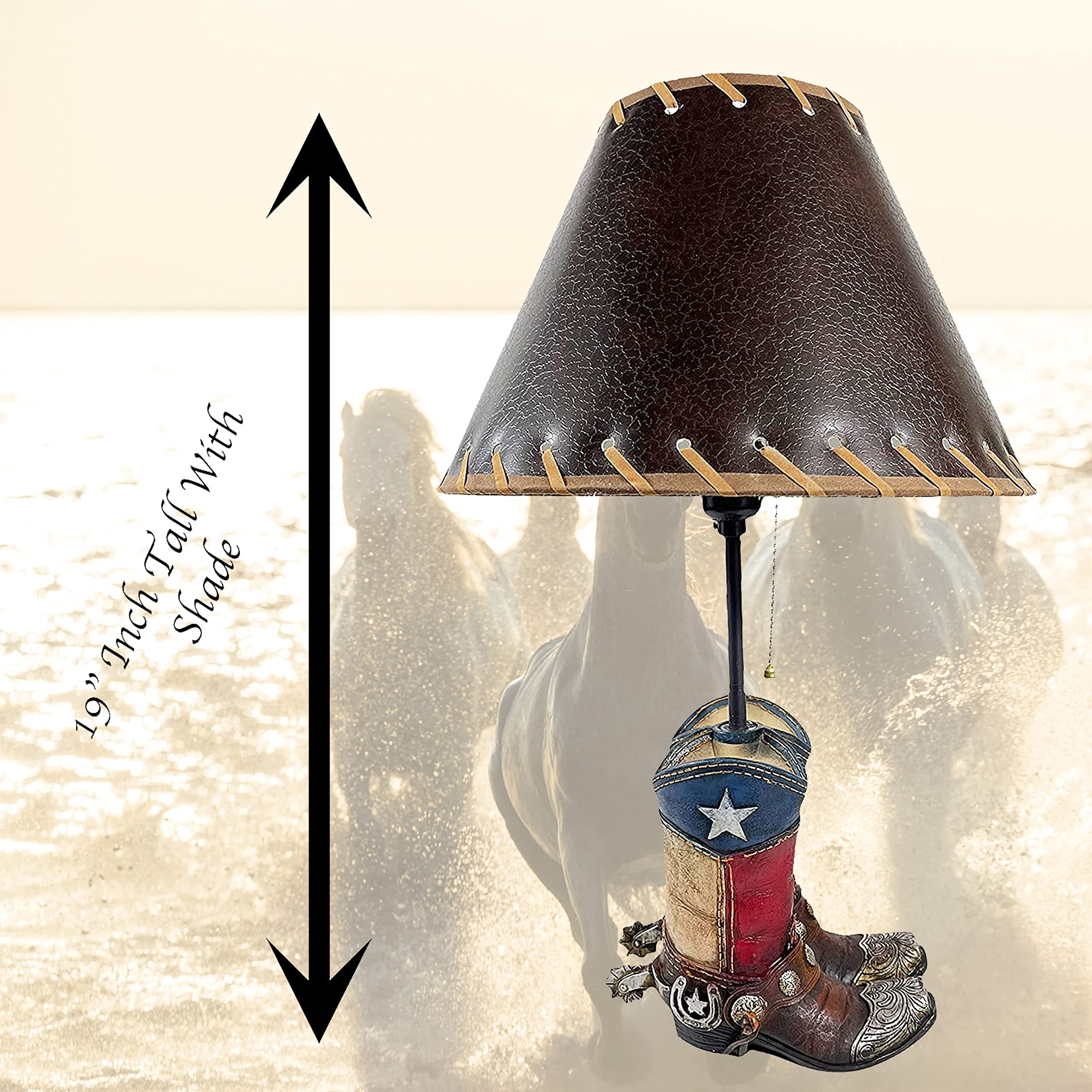 Western Cowboy Double Texas Boot Steel Toe Roper End Table Lamp - Rustic Nightstand & Living Room Decor for Bedroom, Office, or Western-Themed Spaces