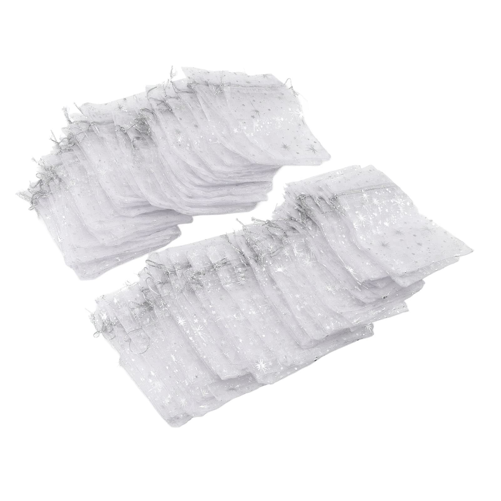 Jeanoko Sheer Organza Gift Bags with Satin Drawstring - Elegant Star Pattern Wedding Favor Bags (Silver) | Perfect for Bridal Showers, Baby Showers & Party Favors