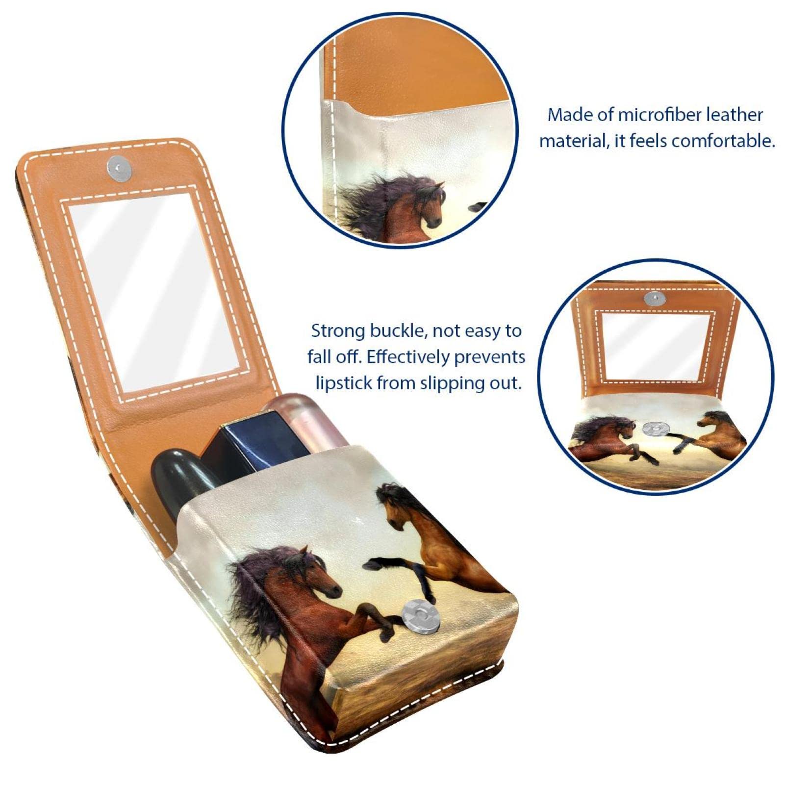 Personalized Lipstick Case - Portable Makeup Bag & Cosmetic Pouch Organizer with Wild Stallion Horse Design | Perfect for Travel, Daily Use & Gift Giving