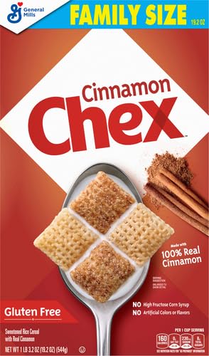Gluten Free Cinnamon Chex Cereal - Whole Grain Breakfast Cereal, Family Size 19.2 oz - Perfect for Healthy Morning Meals & Snacks