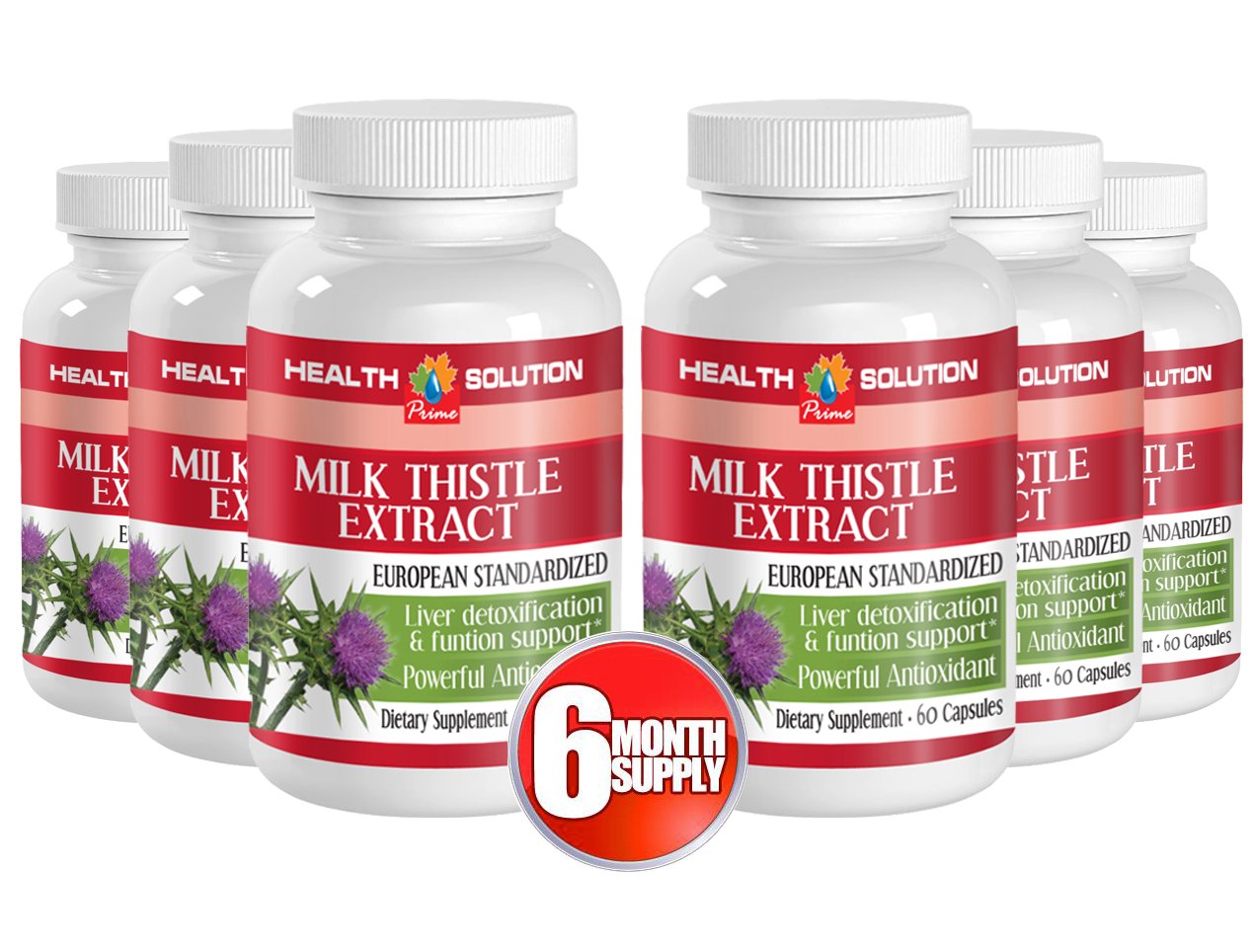 Organic Milk Thistle Seed Extract Supplements - Liver Support & Immune Booster (6 Bottles) - Detox & Wellness for Daily Health Maintenance