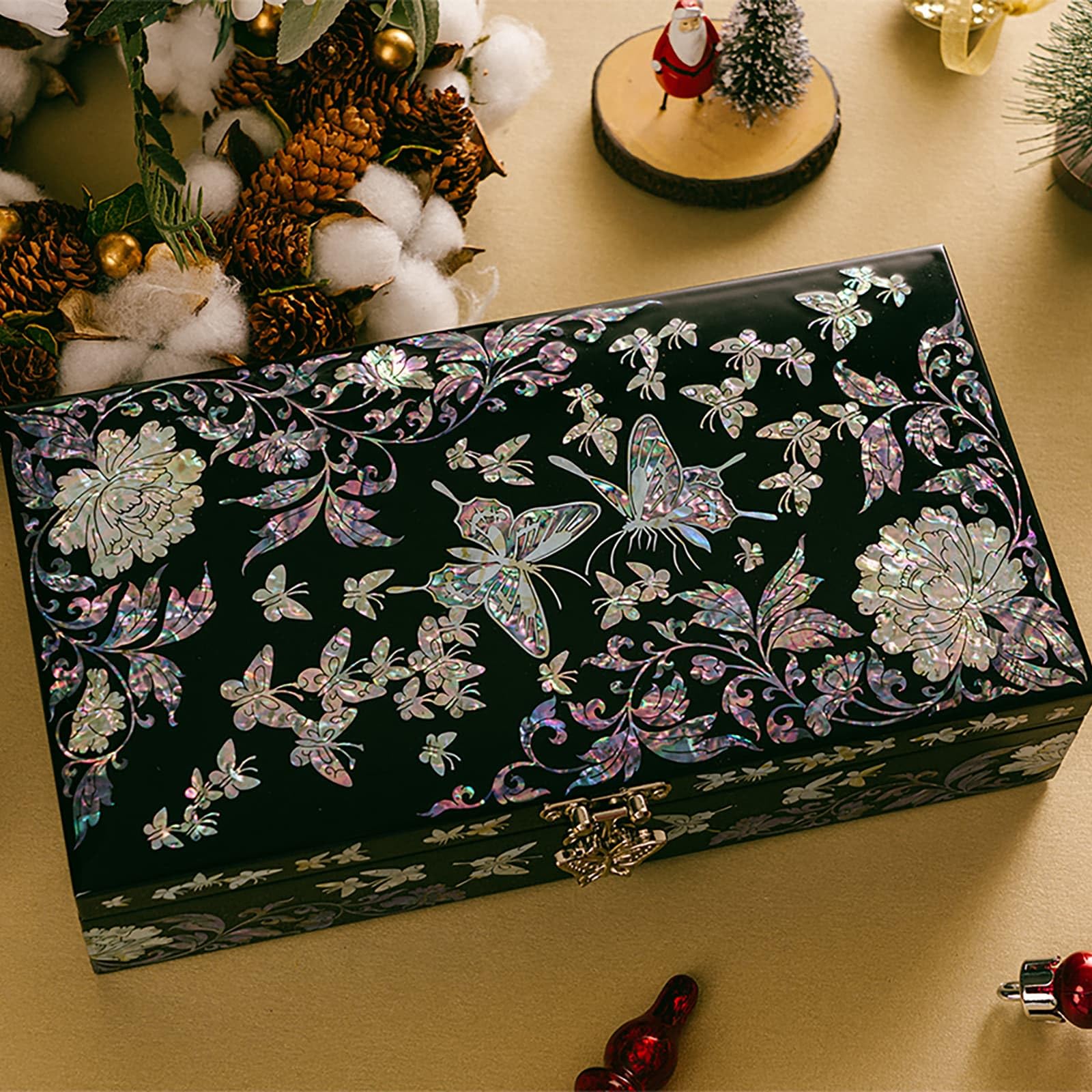 February Mountain Butterfly Pearl Jewelry Box with Removable Ring Tray - Elegant Gift for Women, Birthday, Anniversary & Valentine's Day | Perfect for Jewelry Storage & Display on Dresser or Vanity