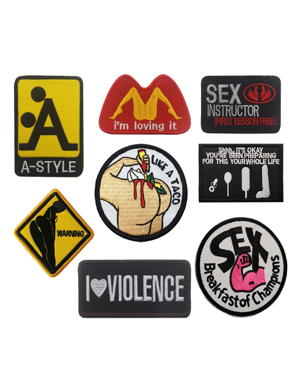 8PCS AliPlus Funny Embroidered Tactical Morale Patches - A-Style Sex Instructor Design Hook and Loop for Military Uniforms, Backpacks, Cosplay & DIY Crafts