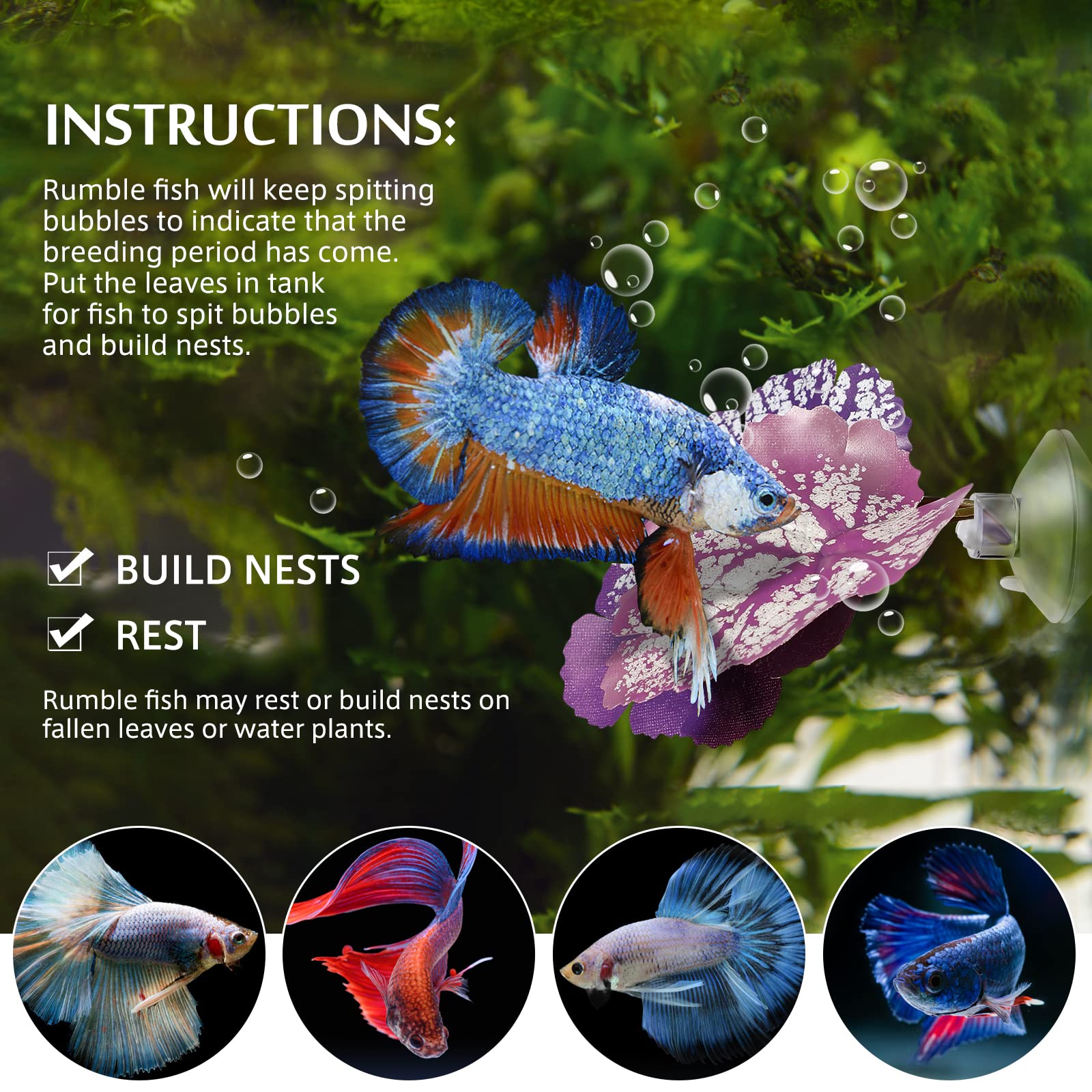 iplusmile Betta Fish Leaf Pad - 2Pcs Aquarium Leaf Hammocks for Betta Fish, Fish Tank Plants Accessories, Natural Habitat Decor with Double Leaf Design (Purple) - Perfect for Betta Fish Resting, Playing Hideout, and Aquarium Decoration