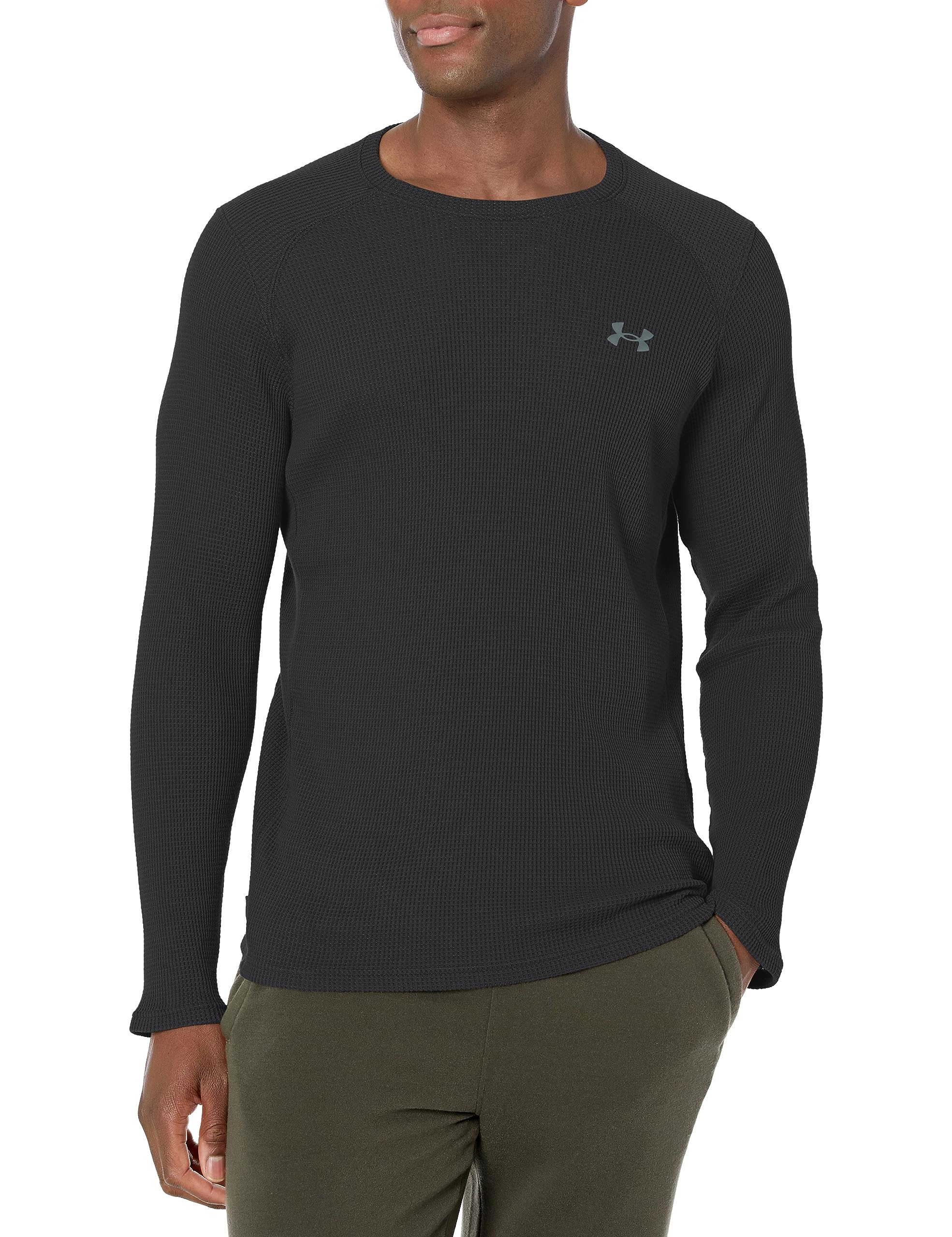 Under Armour Men's Waffle Max Long Sleeve Crew Neck Shirt - Moisture Wicking, Breathable Workout Top - Black/Black/Pitch Gray - XX-Large Size - Ideal for Gym, Running & Outdoor Activities