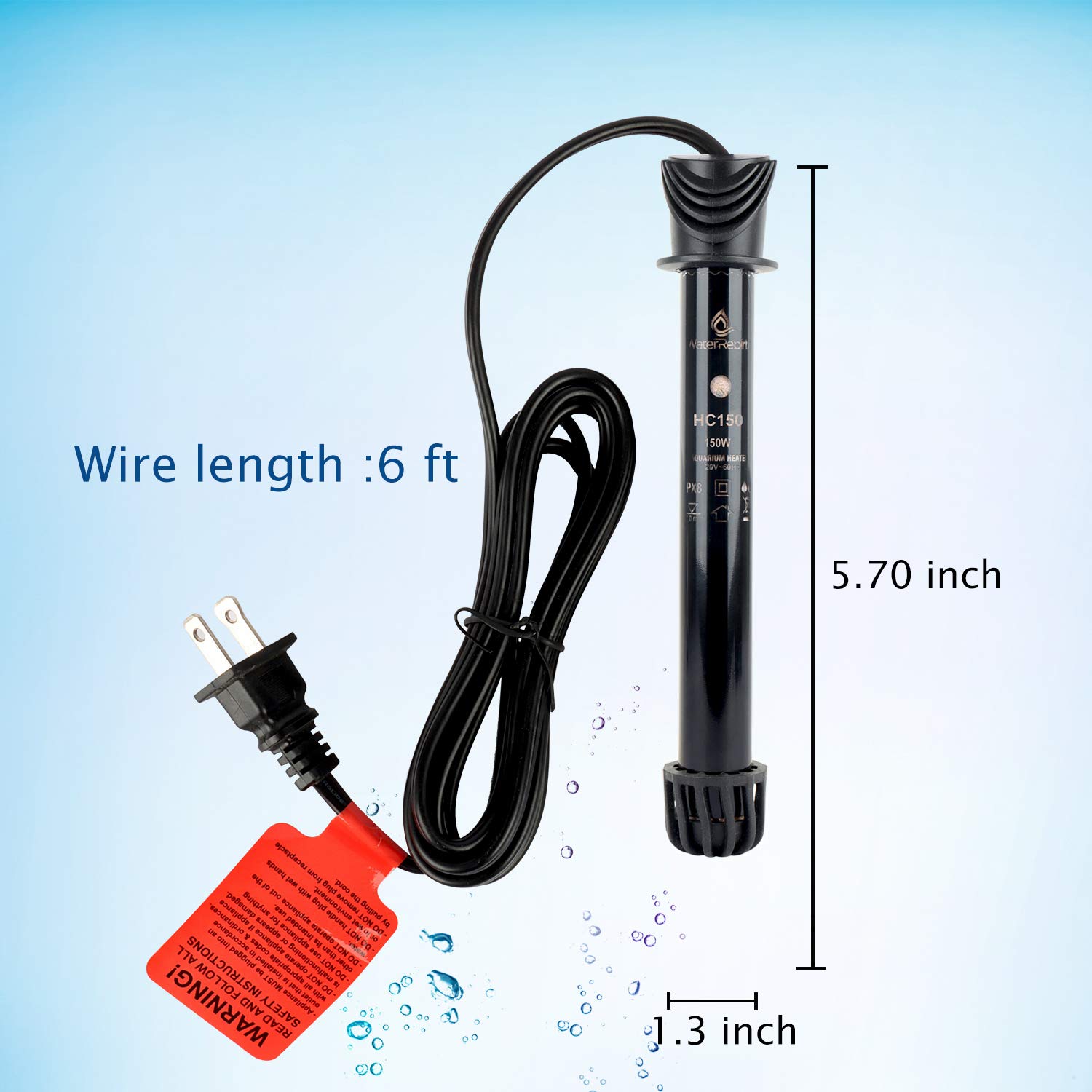 Water Rebirth HC100 Submersible Aquarium Heater 100W - Adjustable Fish Tank Heater for Freshwater & Marine Aquariums - Perfect for Tropical Fish Tanks, Turtle Tanks, and Aquatic Plants