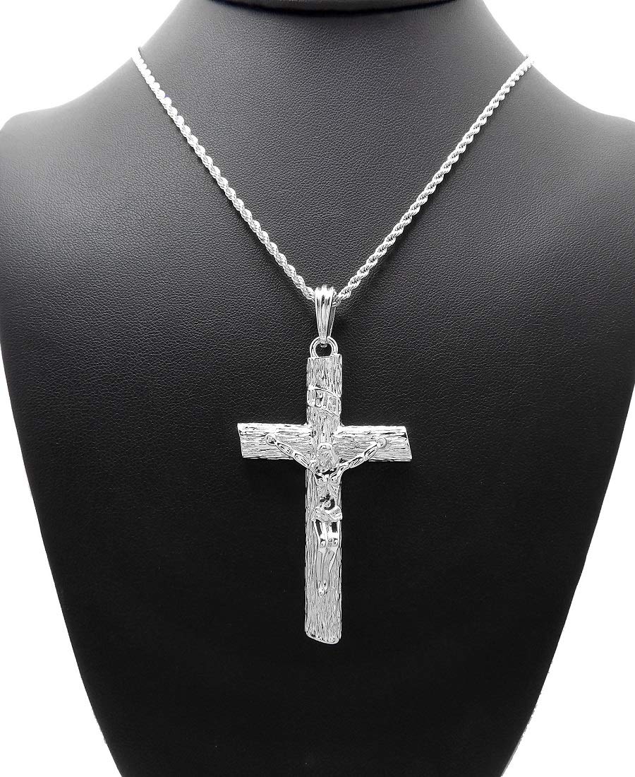 Silver-Tone Crucifix Cross Pendant with Rope Chain Necklace - Religious Jewelry for Men & Women, Perfect for Church, Gifts, and Everyday Wear
