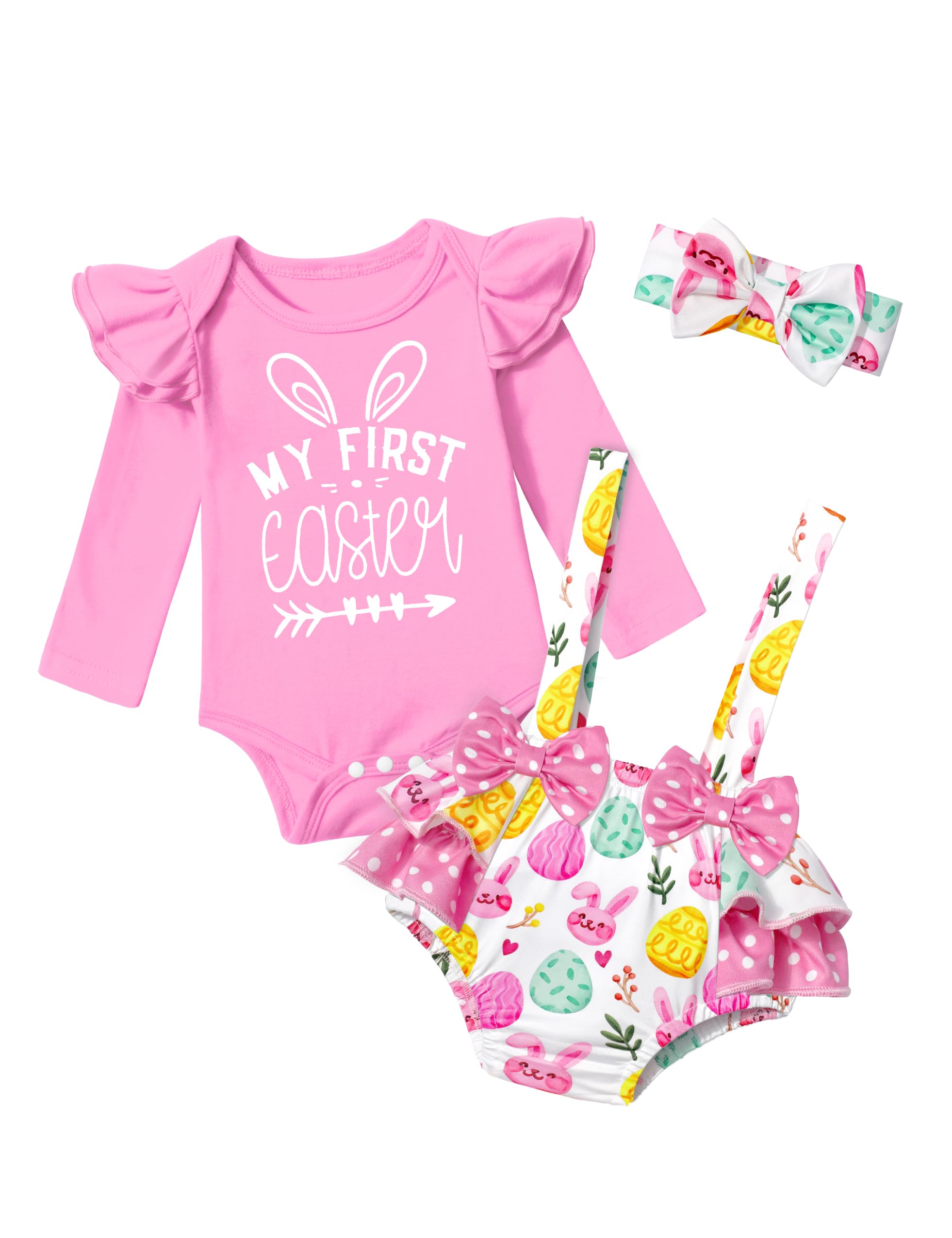 Von Kilizo Baby Girl Easter Outfit - My First Easter Bunny Print Long Sleeve Romper | Cute Easter Photoshoot & Holiday Celebration Outfit
