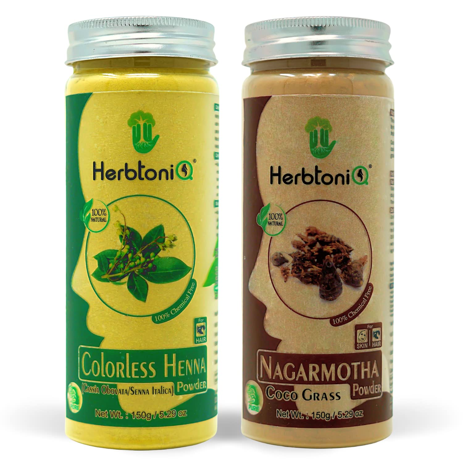 HerbtoniQ 100% Natural Colorless Henna & Nagarmotha Powder - Organic Hair Treatment for Dandruff, Frizzy & Damaged Hair - Intensive Hair Care Pack (300g) - Perfect for Deep Conditioning & Scalp Treatment at Home