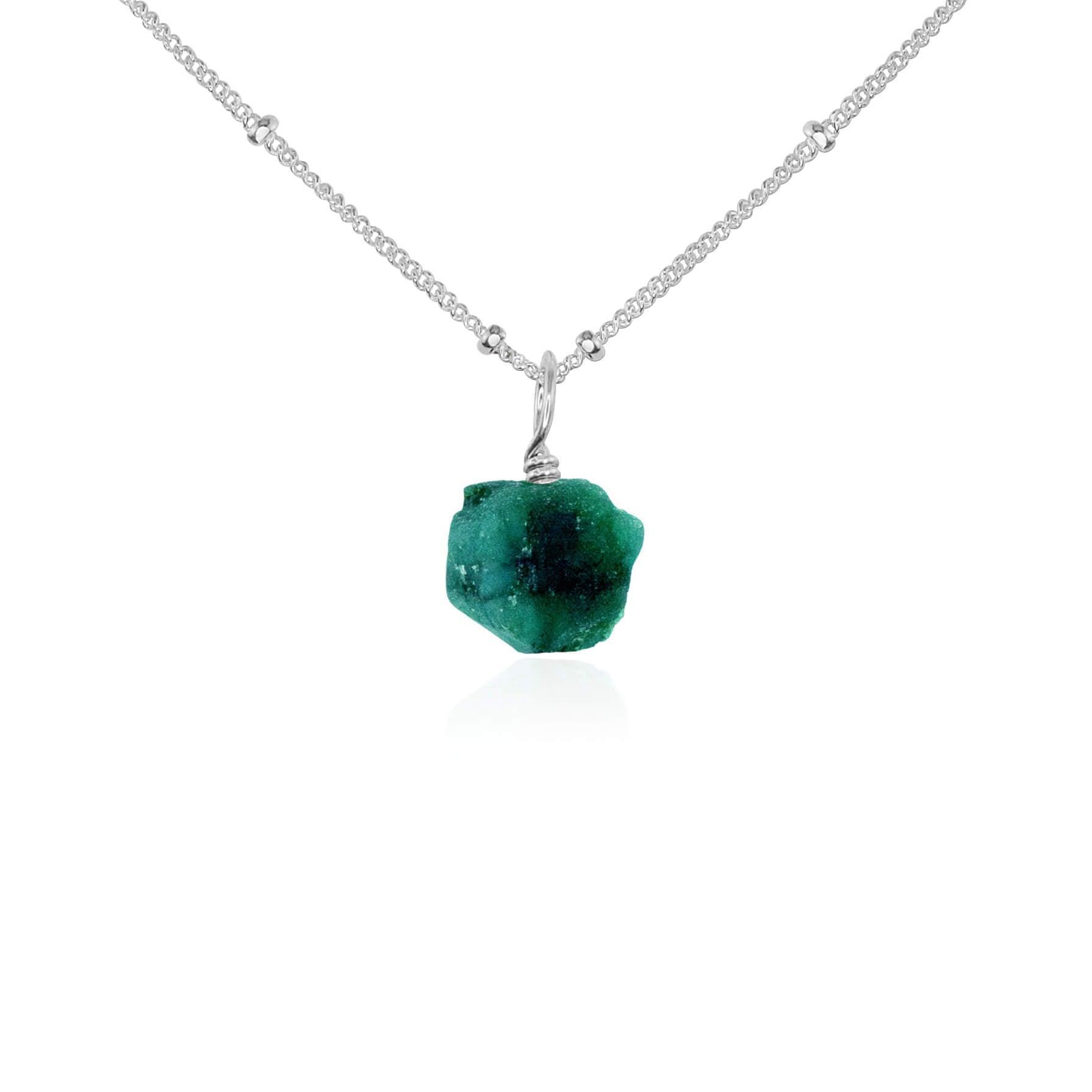 Natural Raw Emerald Pendant Necklace - Handmade Sterling Silver Jewelry for Women - Perfect for Boho, Hippie & Nature Lover Gifts