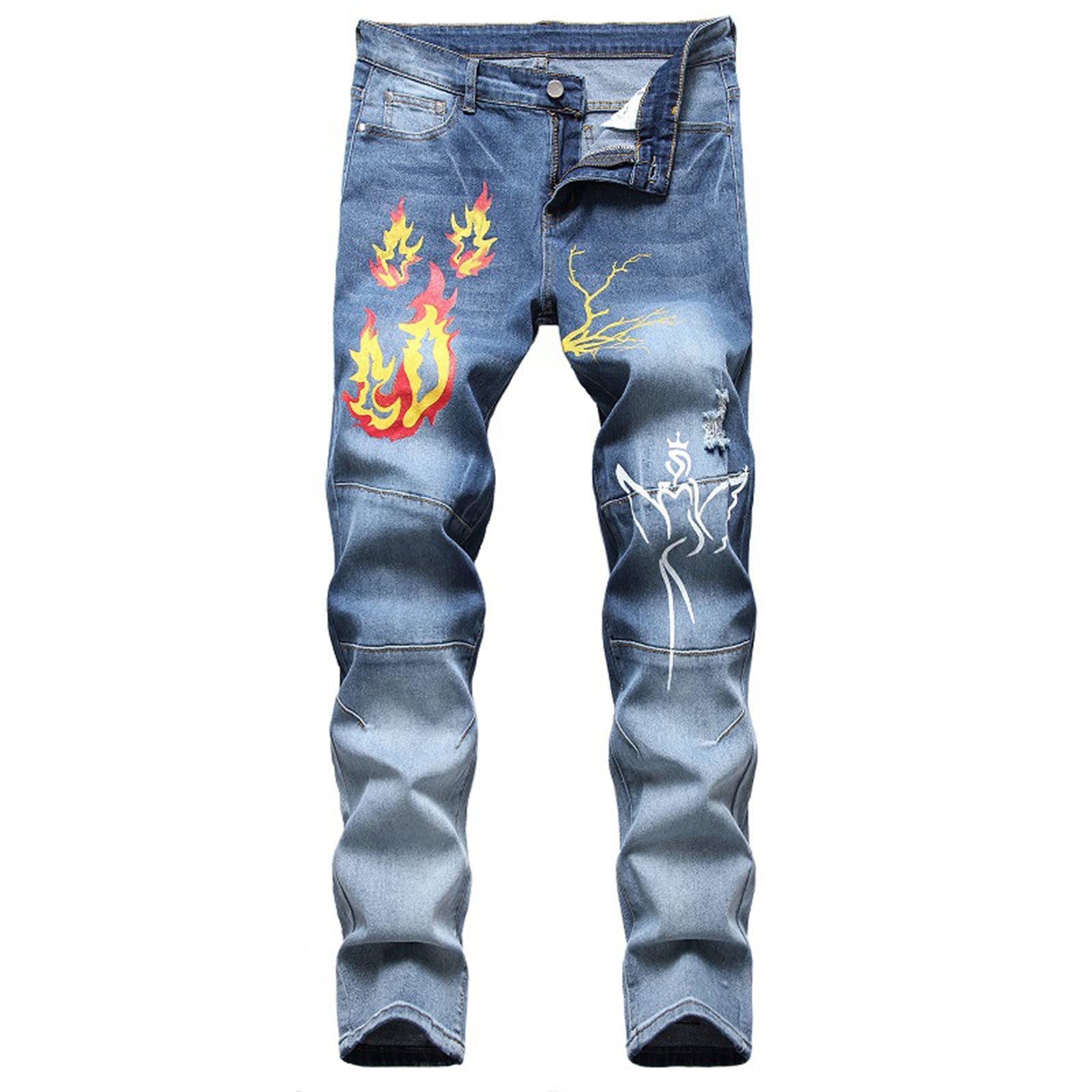 Homisy Men's Ripped Skinny Jeans - Slim Fit Distressed Biker Denim Pants with Multi-Pockets | Fashionable Straight Leg Regular Fit for Casual Wear & Motorcycle Riding