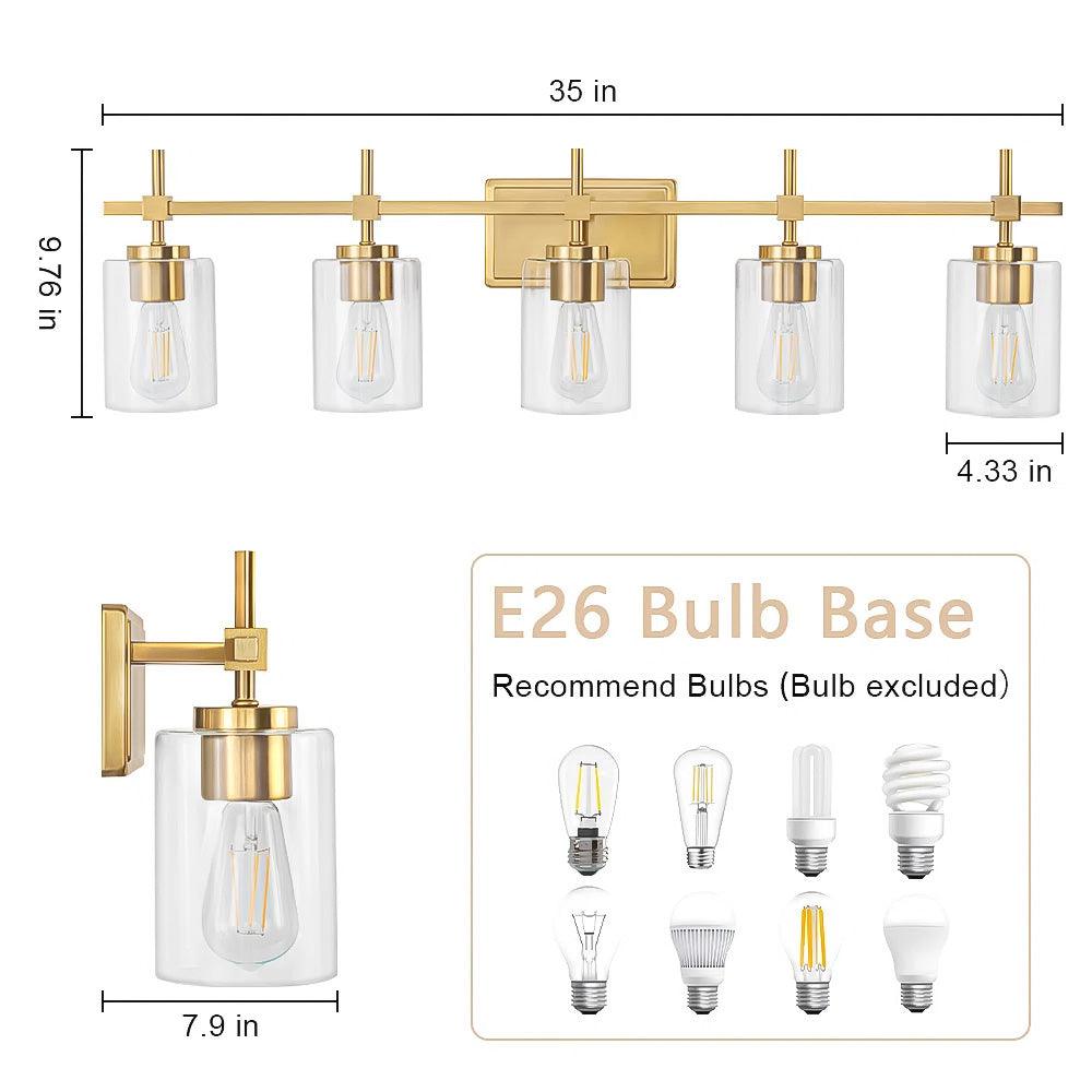 Jasper Modern Clear Glass 5-Light Bathroom Vanity Light Fixture - Perfect for Bathroom, Powder Room, and Dressing Area Lighting