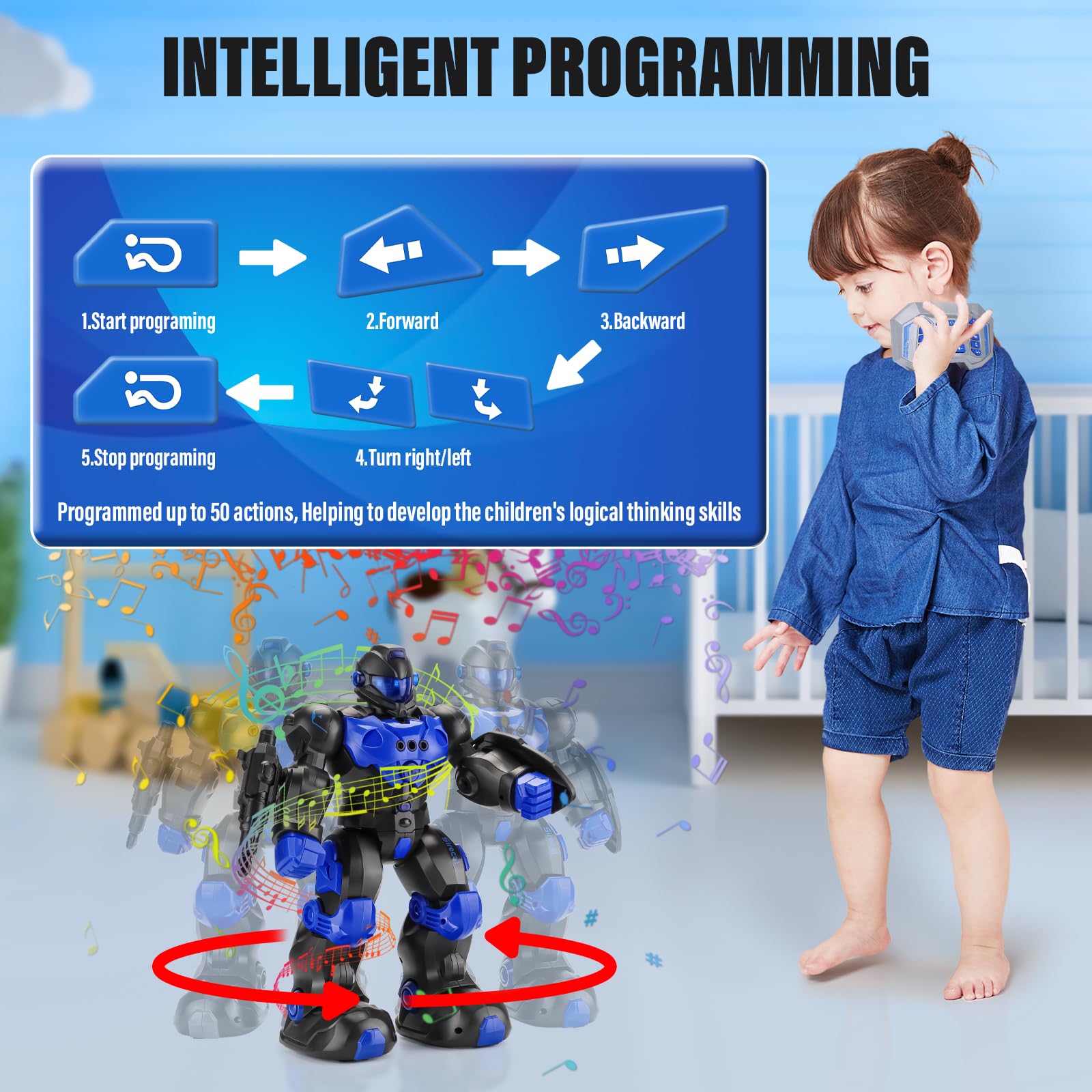 Smart Programmable Robot Toy for Kids Ages 3-12 - Remote Control & Gesture Sensing Rechargeable Dancing Robot - STEM Learning Toy for Boys & Girls | Birthday Gift, Classroom Activity, Interactive Playtime