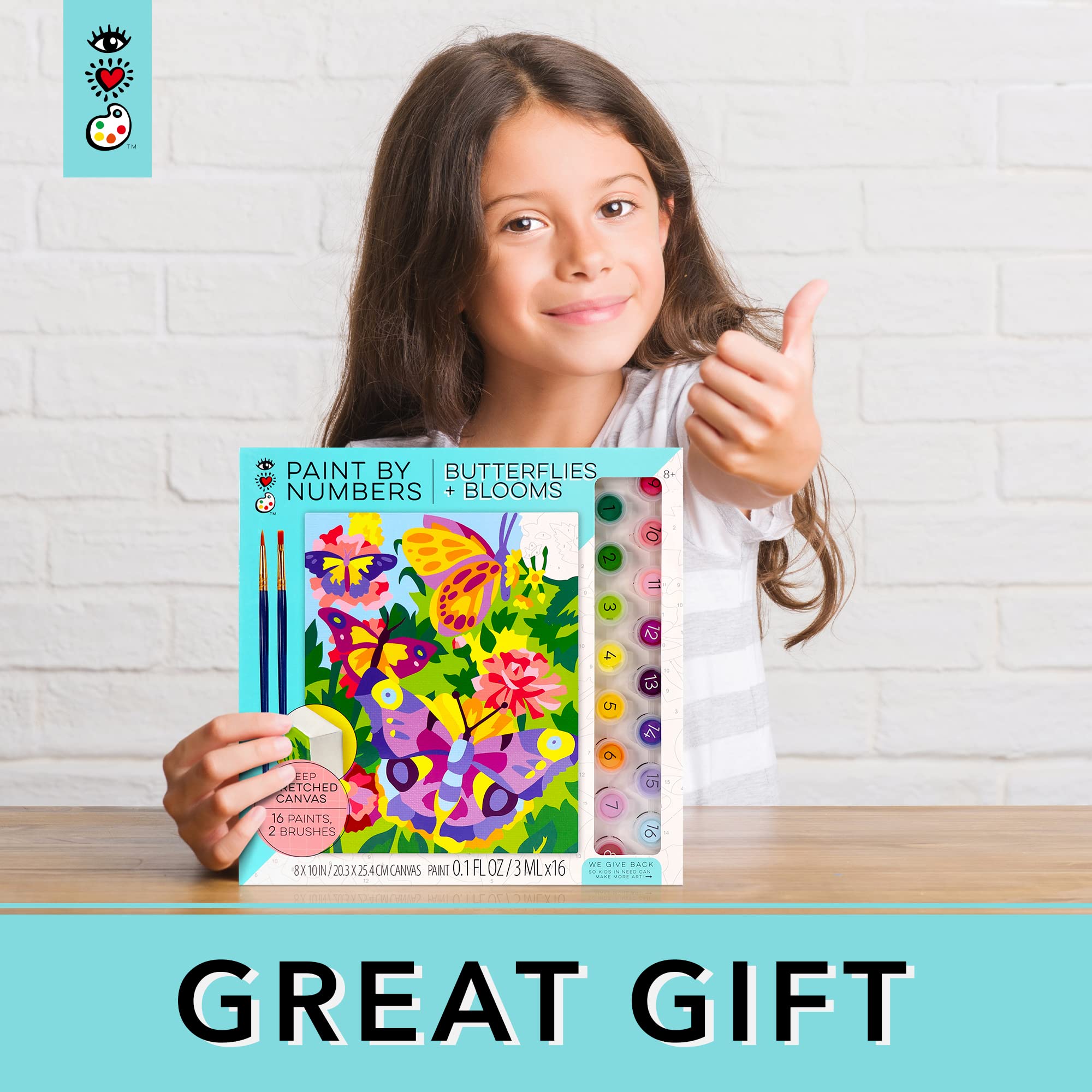 Bright Stripes Paint by Numbers Kit for Kids - Easy DIY Painting Canvas with Frame | Butterflies & Flowers Art Set for Children | Perfect for Birthday Gifts, Classroom Activities & Creative Play