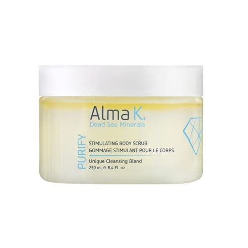 Alma K Dead Sea Minerals Stimulating Body Scrub with Sweet Almond & Grapeseed Oils - 100% Natural Hydrating Exfoliator for Dry Skin (250ml) - Perfect for Spa Day & At-Home Skincare Routine