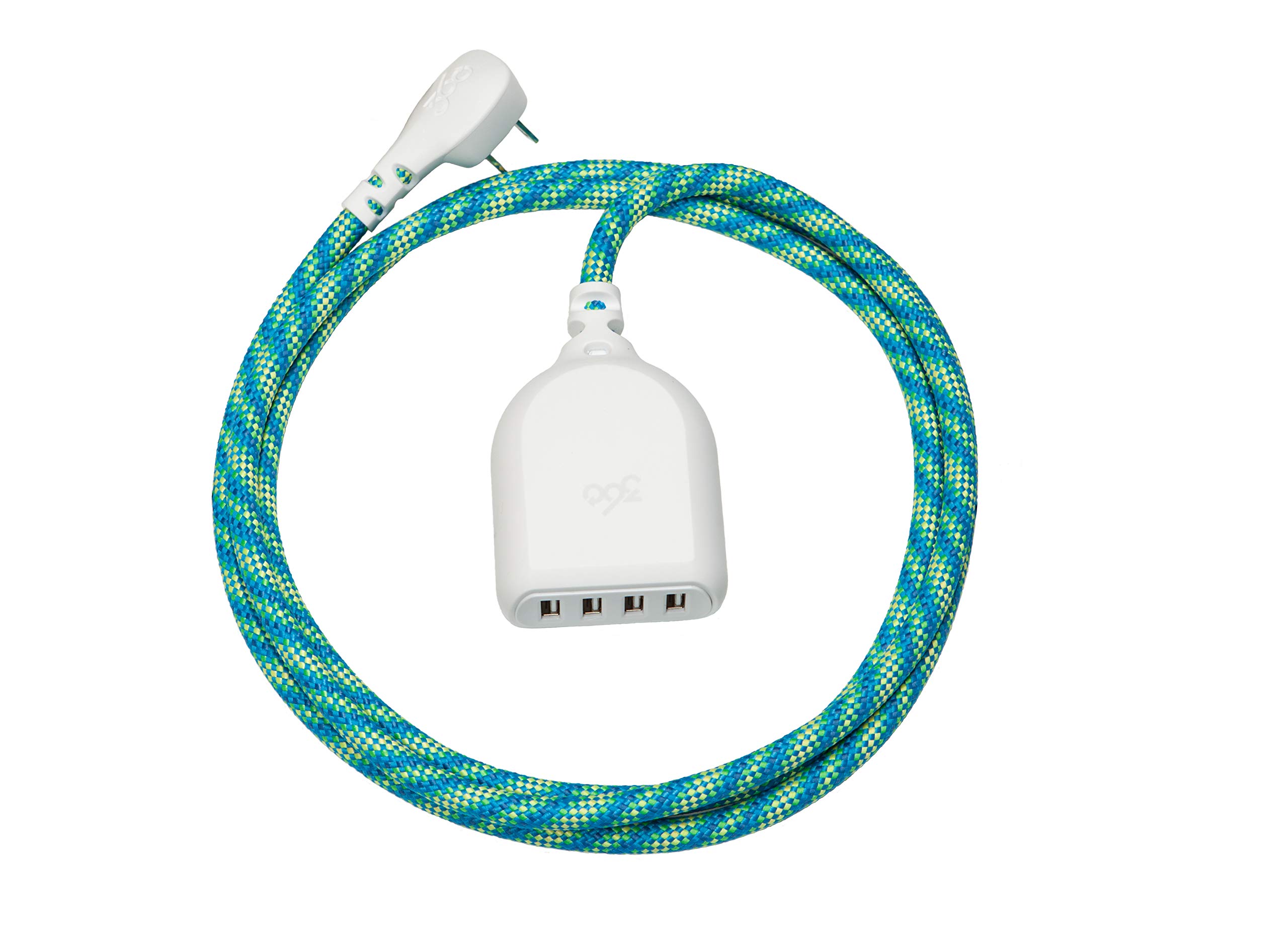 360 Electrical Habitat 4.8A 6-Foot 4-Port USB Extension Cord with Braided Casing - Fast Charging Station for iPhone, Android, Tablet, USB-C Devices | Home, Office, Travel Use (Mint Julep Color)