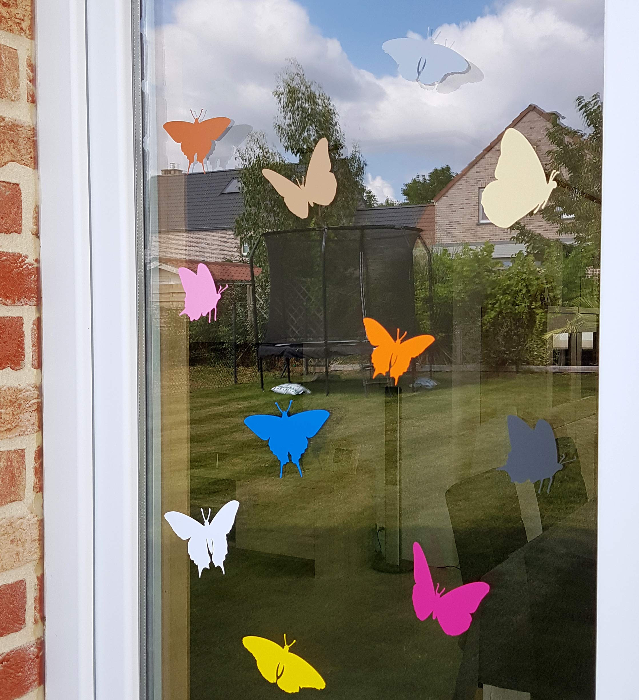 Window Protection Decals - 18 Anti-Collision Butterfly Stickers to Prevent Bird & People Strikes on Glass (Light Grey) - Perfect for Home, Office & School Windows