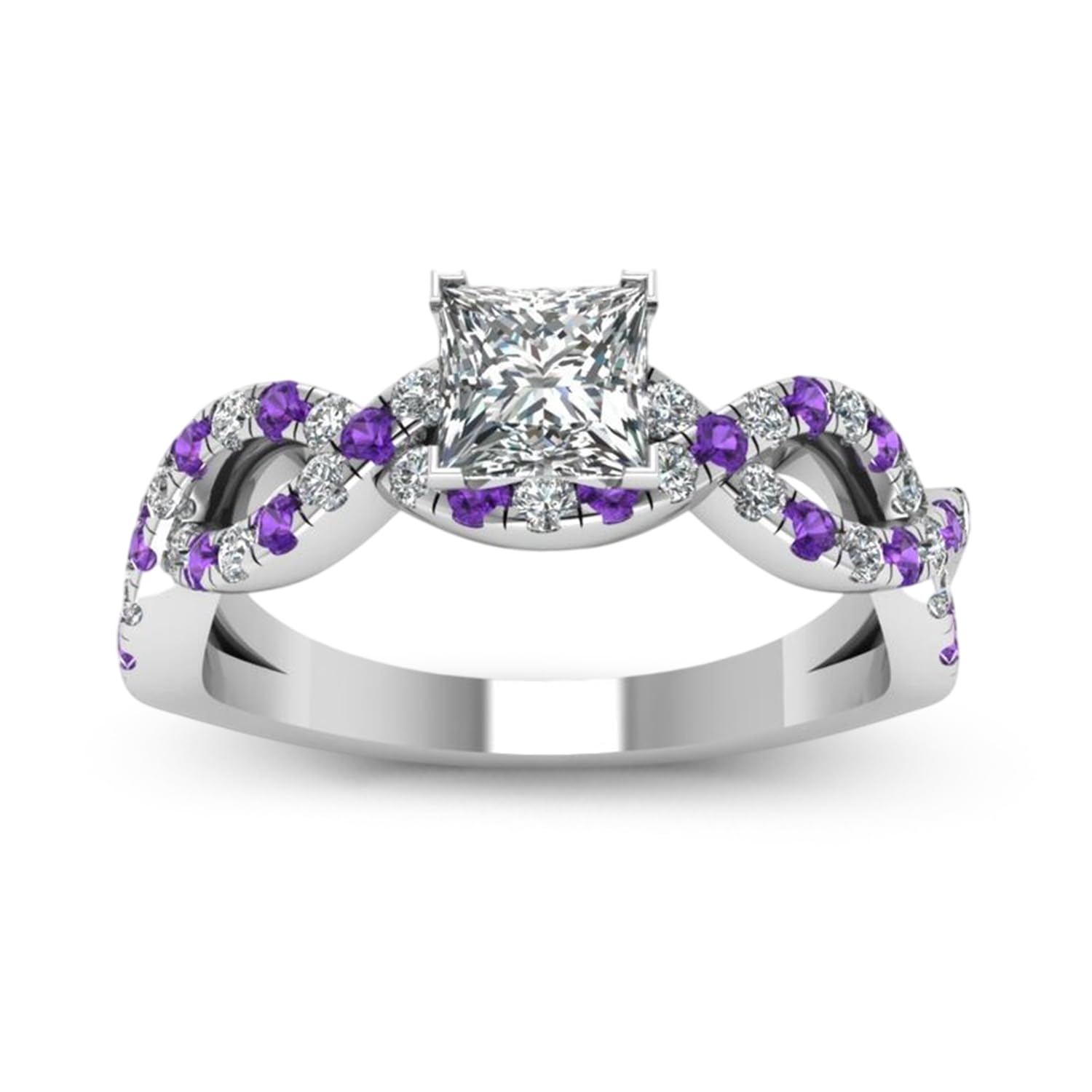 Jeulia 2.5 Carat Princess Cut Wedding Ring Set - 925 Sterling Silver Twisted Eternity Band with Birthstone for Women | Engagement, Promise & Anniversary Jewelry Gift | Perfect for Proposals, Bridal Showers & Romantic Occasions