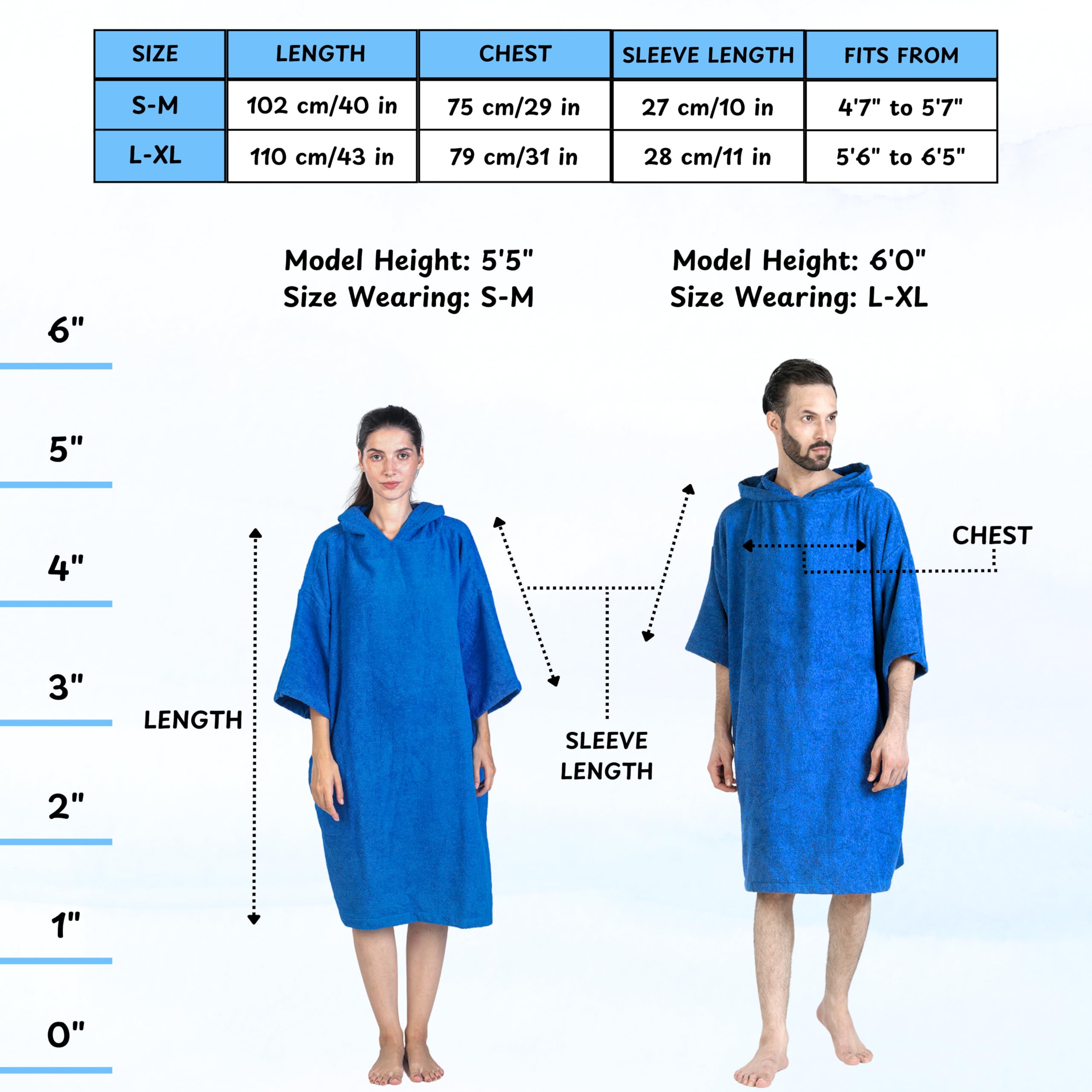 ALLEN & MATE Quick Dry 100% Cotton Terry Beach Changing Robe with Hood & Pocket - Waterproof Swim Cover Up for Men & Women - Perfect for Surfing, Swimming, Beach & Poolside Use