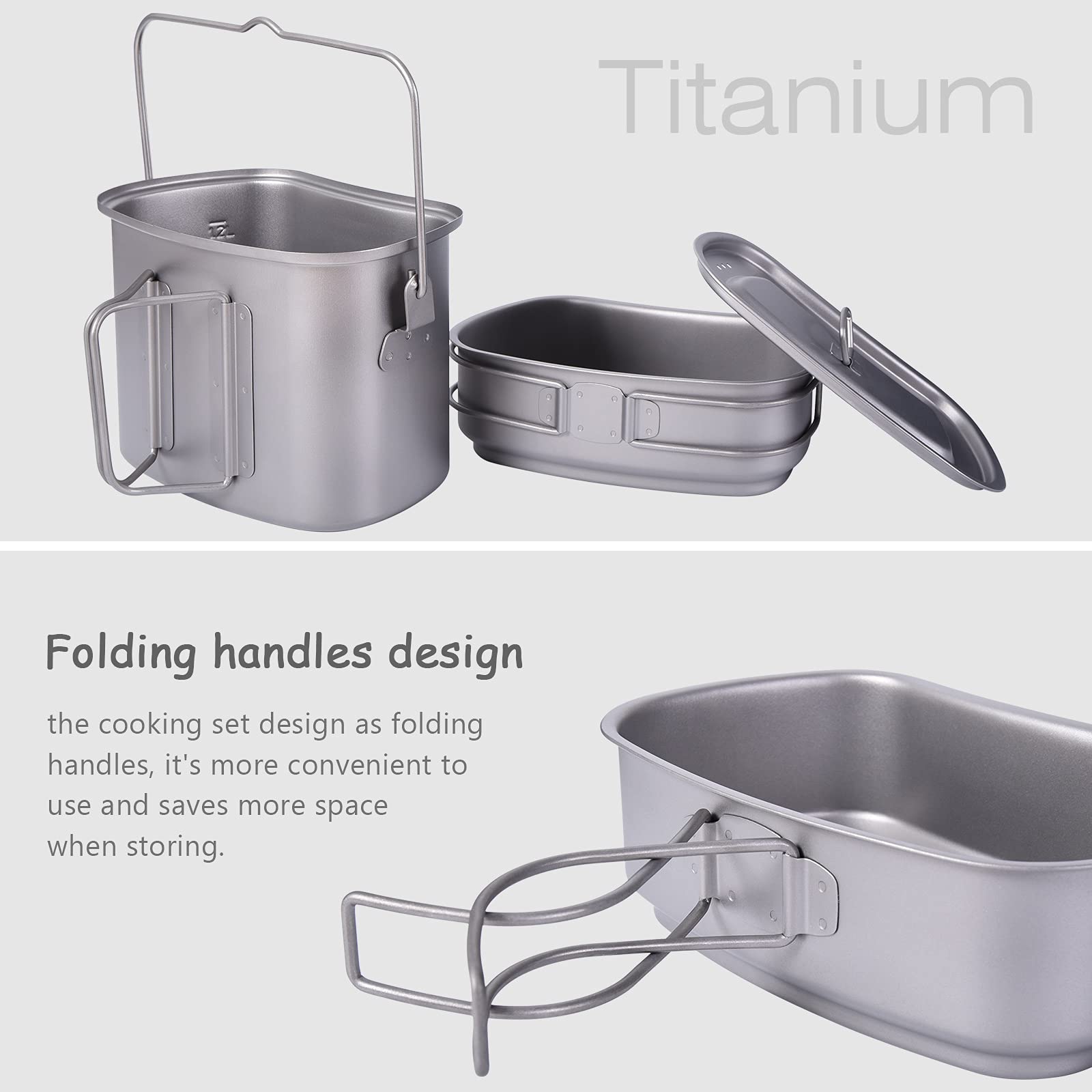 Boundless Voyage Titanium Camping Cookware Set - Lightweight Canteen Cup, Mess Kit & Kidney-Shaped Hanging Pot with Lid & Handles (Ti2059C) for Backpacking, Hiking & Outdoor Cooking Adventures