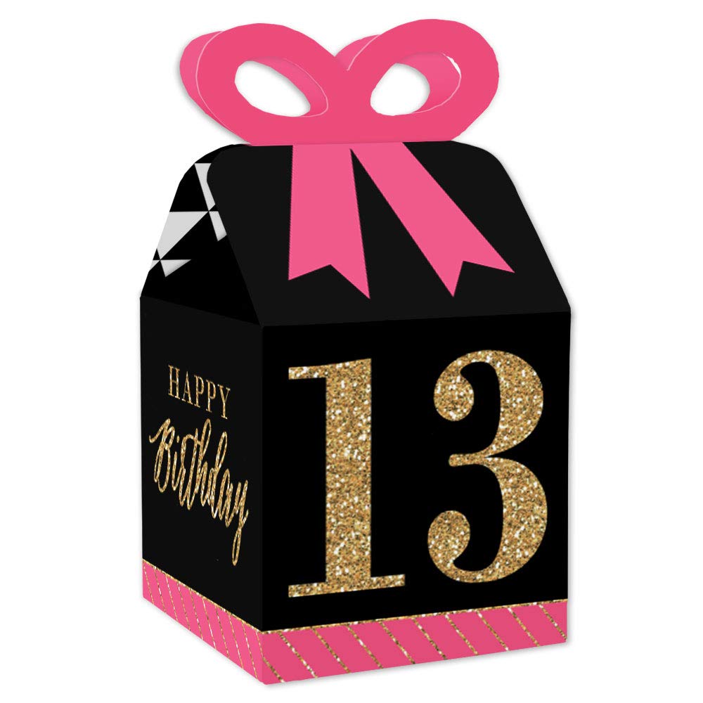 Chic 13th Birthday Gift Boxes - Pink, Black & Gold - Set of 12 for Party Favors