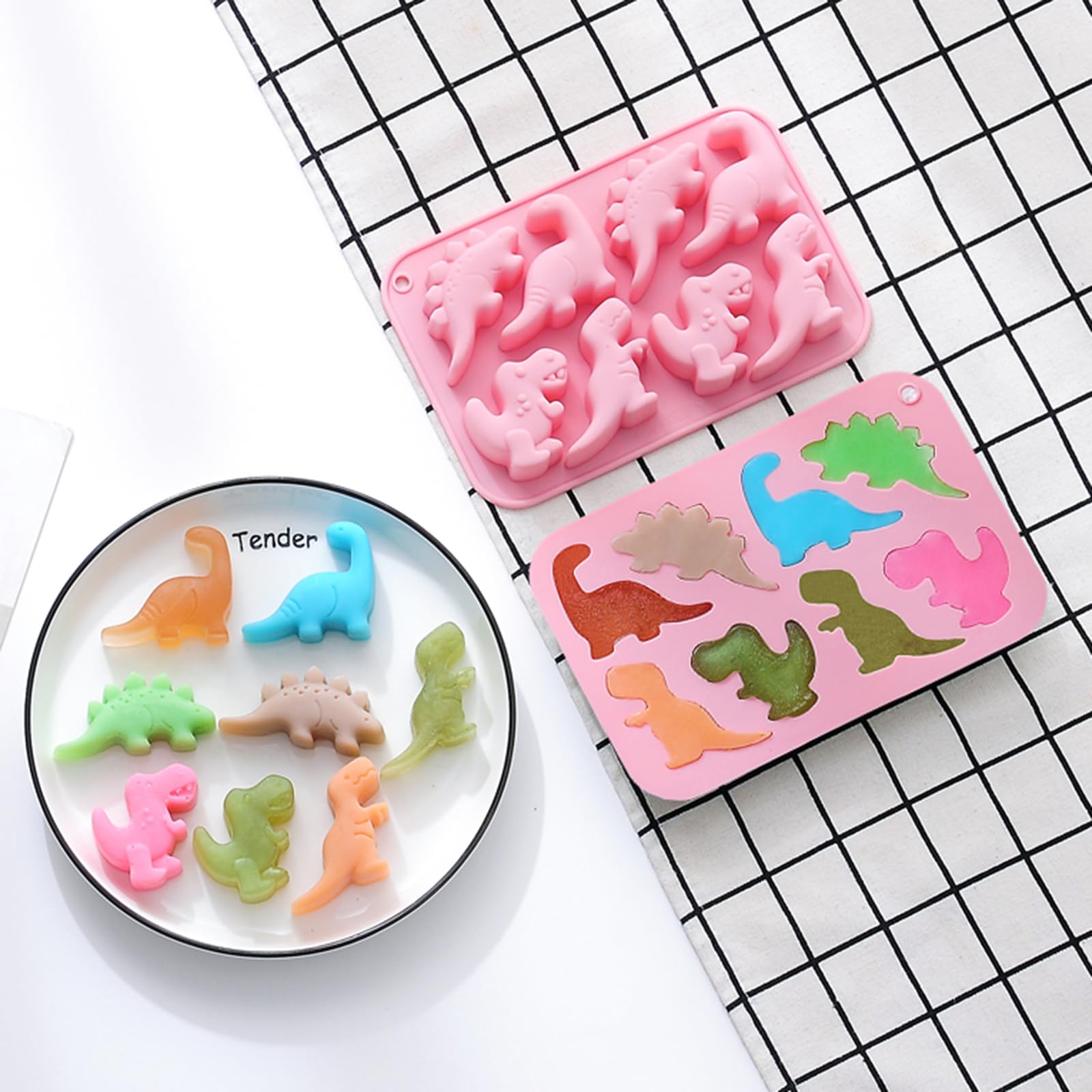 2 Pack Silicone Dinosaur Molds - 20 Cavity 3D Dino Jello, Chocolate, Candy, Cookie & Soap Molds for Baking, Crayons, Desserts, Cupcake Toppers & Cake Decorations (Pink) - Perfect for Kids' Birthday Parties, DIY Crafts & Holiday Treats