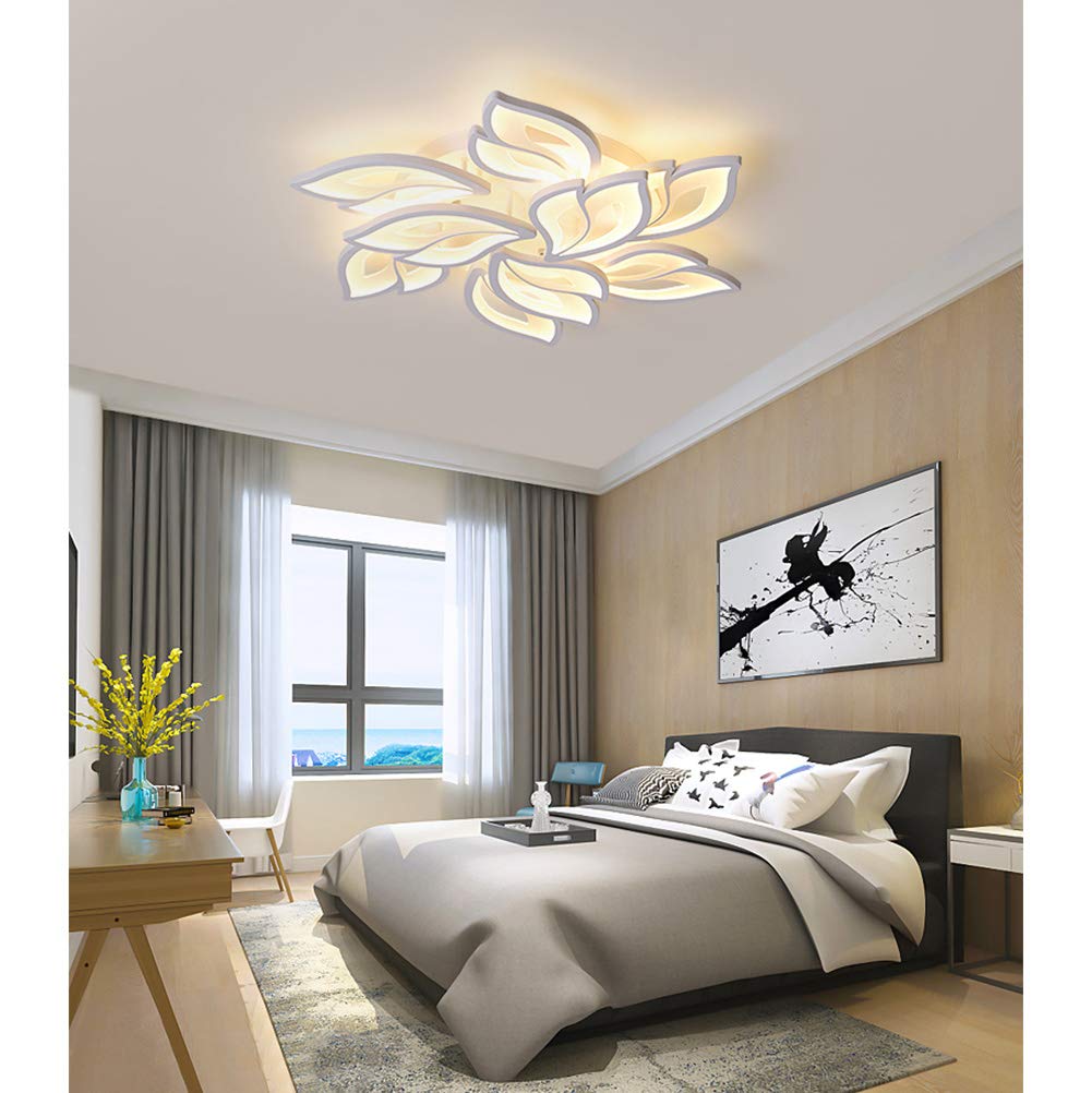Modern LED Flush Mount Ceiling Light with Remote Control - Dimmable Flower Design Chandelier for Bedroom, Kitchen Island, Living Room & Dining Room | Energy Saving Home Decor Lighting Fixture for Indoor Use