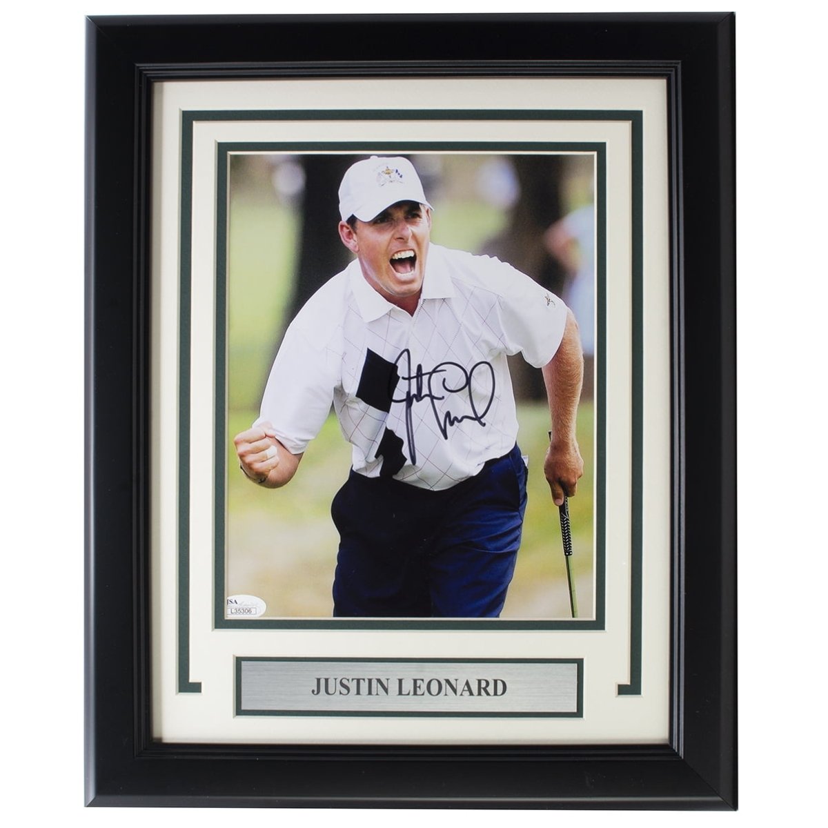 Justin Leonard Autographed Framed 8x10 Golf Photo with JSA COA - Perfect for Golf Memorabilia Collectors & Man Cave Decor