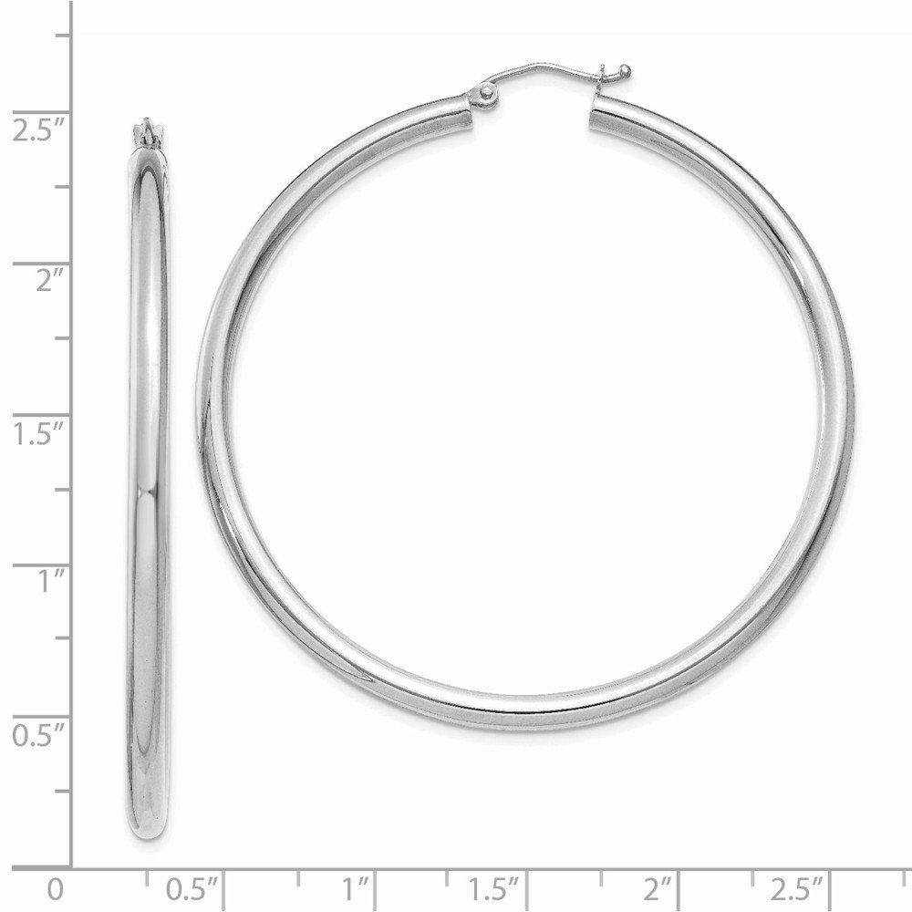 10K White Gold Polished 3mm Tube Hoop Earrings for Women - Classic Everyday Jewelry Gift for Her, Perfect for Work, Date Night & Special Occasions