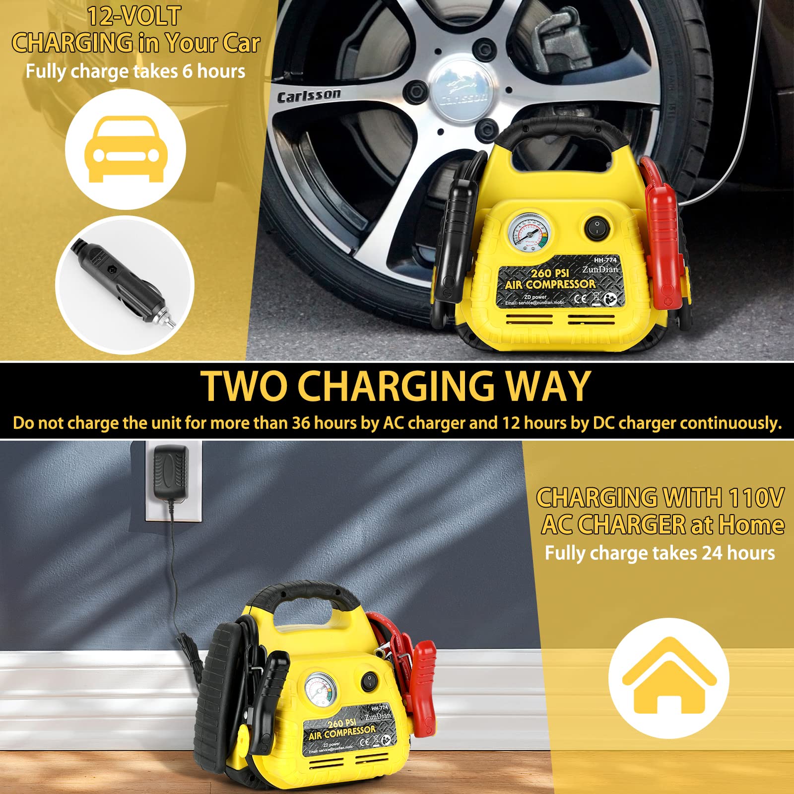 260PSI 4-in-1 Portable Car Jump Starter with Air Compressor - 1000A Battery Booster Pack for Gas/Diesel Vehicles (Up to 3L) - Includes Safety Jumper Cables, USB & DC Ports - Perfect for Emergency Roadside Assistance & Tire Inflation