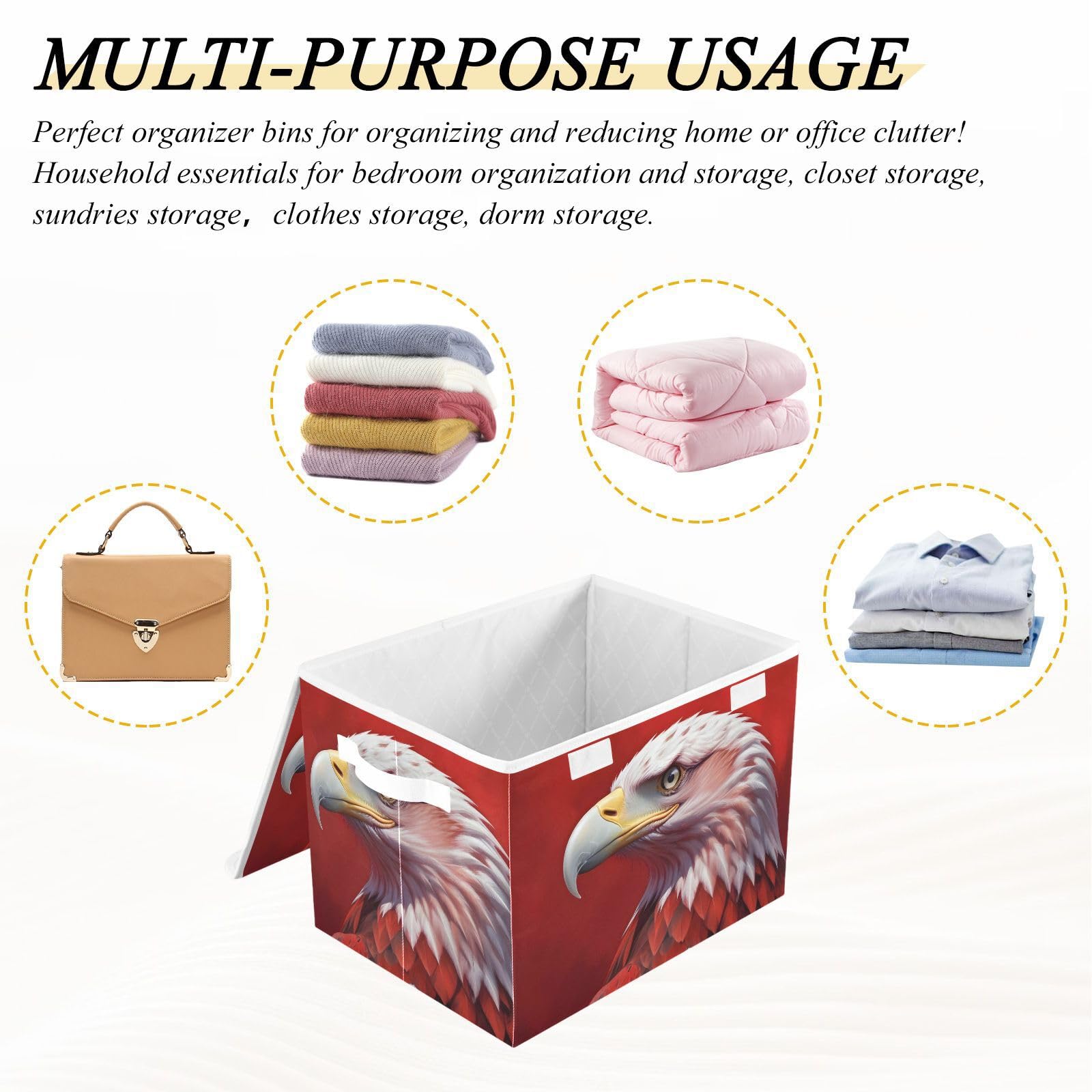 Collapsible Fabric Storage Bins with Handles - 16.5×12.6×11.8 Inch Red White Owl Pattern Lidded Cube for Home, Bedroom, Closet & Office Organization | Perfect for Toy Storage, Seasonal Decor & Small Space Solutions