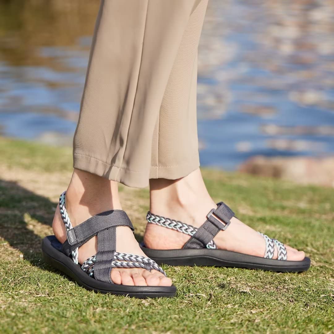 **MEGNYA Women's Hiking Sandals - Comfortable Walking Flip Flops with Arch Support, Adjustable Hook & Loop Straps - Perfect for Beach, Vacation & Outdoor Adventures**