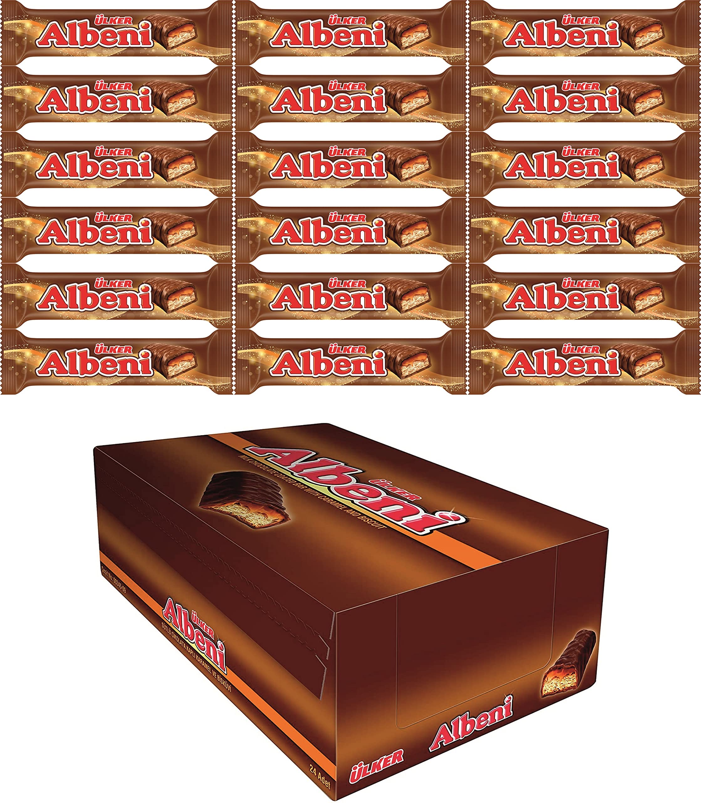 Ulker Albeni Milk Chocolate Bar with Caramel & Biscuit - 24 Pack (Set of 3) | Delicious Snack for Office, School & Travel | Premium Turkish Chocolate Treat