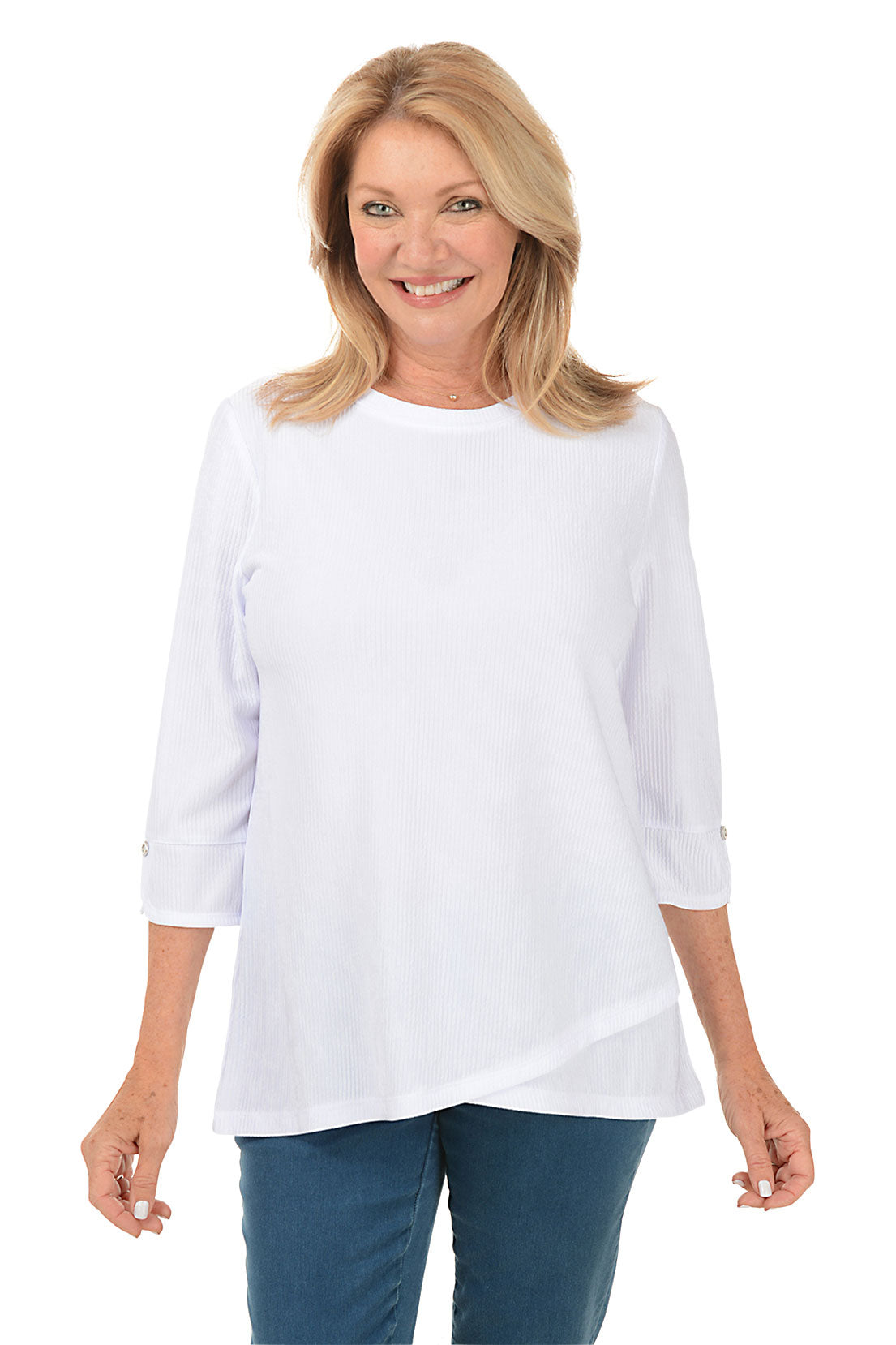 Shiny Ribbed Criss Cross Hem Tunic Top for Women - Fashionable Casual Blouse for Work, Date Night & Everyday Wear