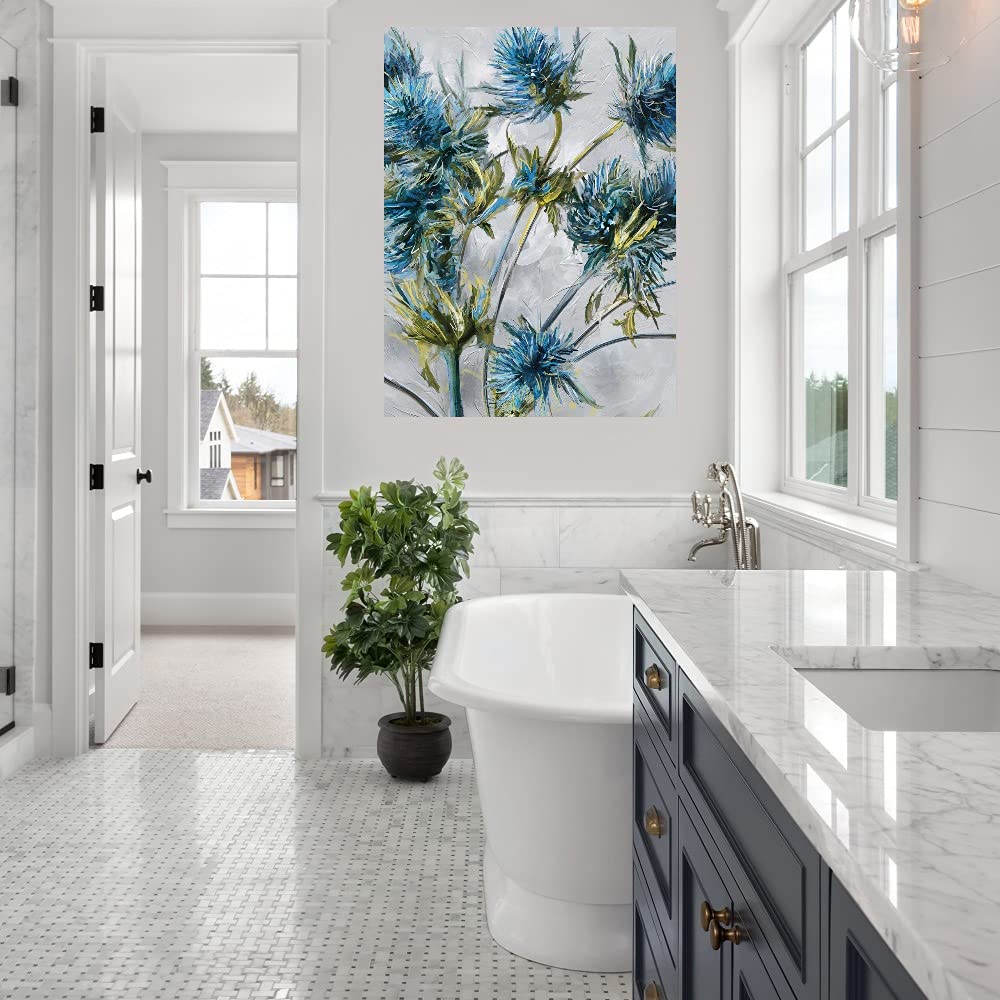 Indigo Blooms Fine Art Canvas Wall Decor - Handmade by Artist Studio Arts - 32x43 Inch Ready to Hang Painting for Living Room, Bedroom, Office - Perfect for Home Decor, Housewarming Gifts & Interior Design