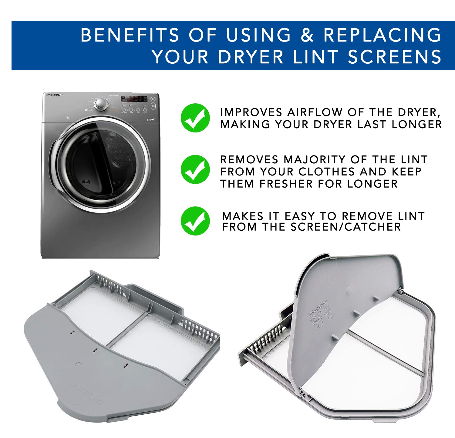MaximalPower DC97 16742A Replacement Dryer Lint Filter Screen Compatible with Samsung Dryers - High Efficiency Dust Trapping for Laundry Room & Home Appliance Maintenance
